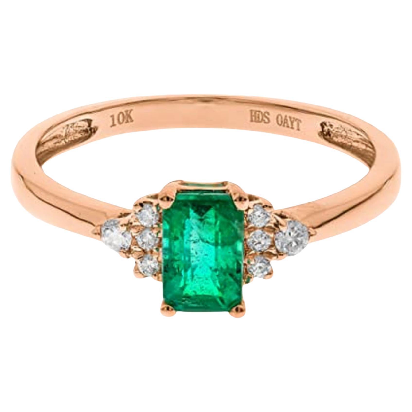 Gin & Grace 10K Rose Gold Genuine Emerald Ring with Diamonds for women For Sale