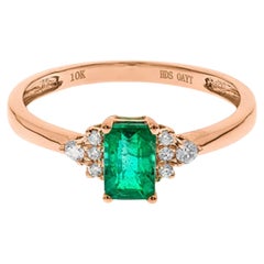 Gin & Grace 10K Rose Gold Genuine Emerald Ring with Diamonds for women