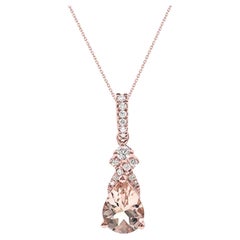 Gin & Grace Pendentif en or rose 10 carats avec Morganite véritable et diamants pour femmes