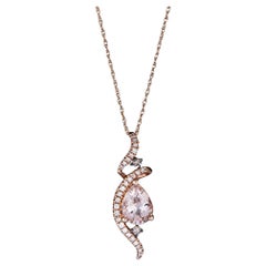Gin & Grace 10K Rose Gold Genuine Morganite Pendant with Diamonds for women 