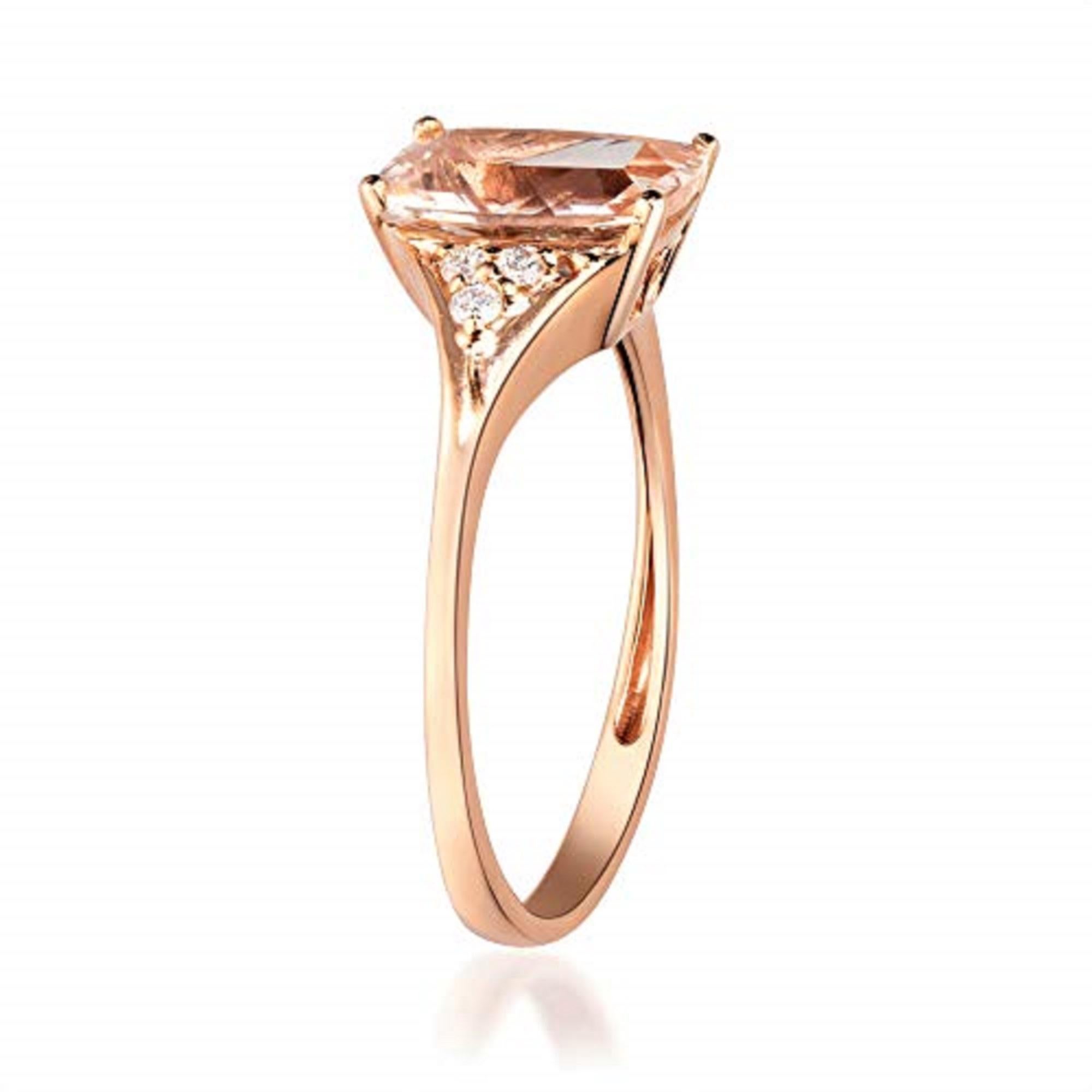 Cushion Cut  Gin & Grace 10K Rose Gold Genuine Morganite Ring with Diamonds For Sale