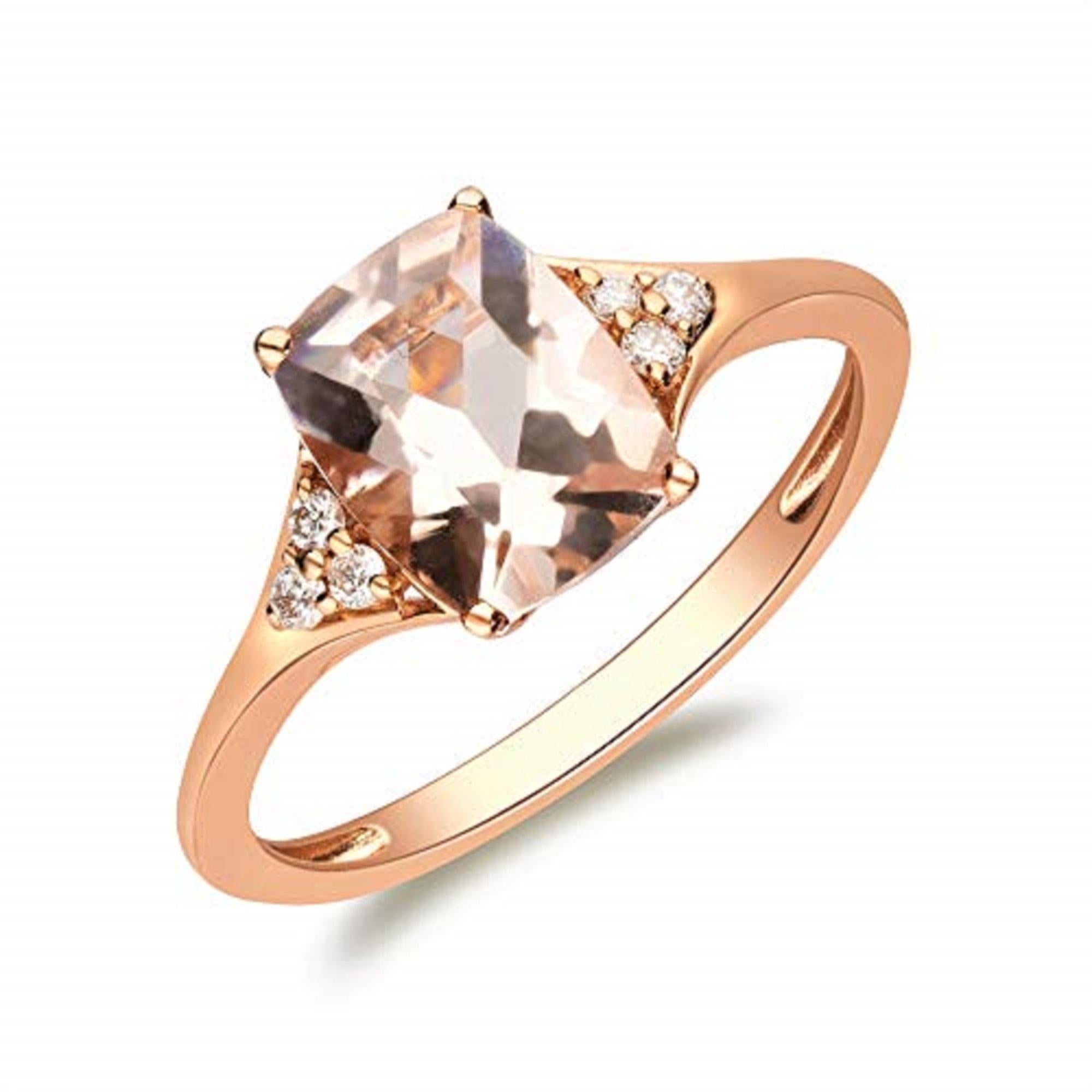  Gin & Grace 10K Rose Gold Genuine Morganite Ring with Diamonds In New Condition For Sale In New York, NY