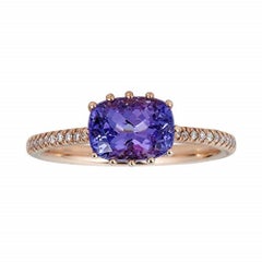 Gin & Grace 10K Rose Gold Genuine Tanzanite Ring with Diamonds for women