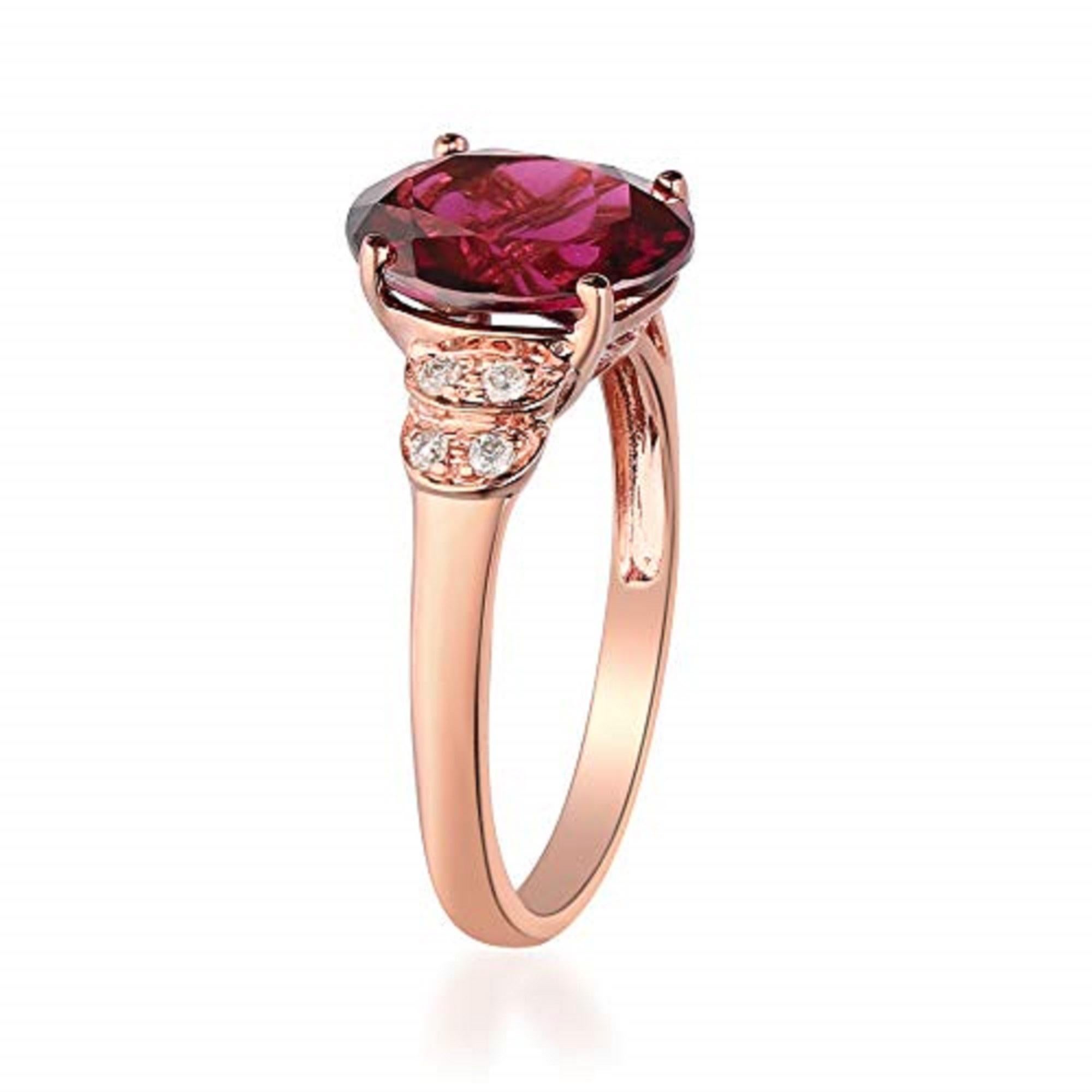 Art Deco Gin & Grace 10K Rose Gold Purplish Pink Natural Garnet Diamond Ring For Sale