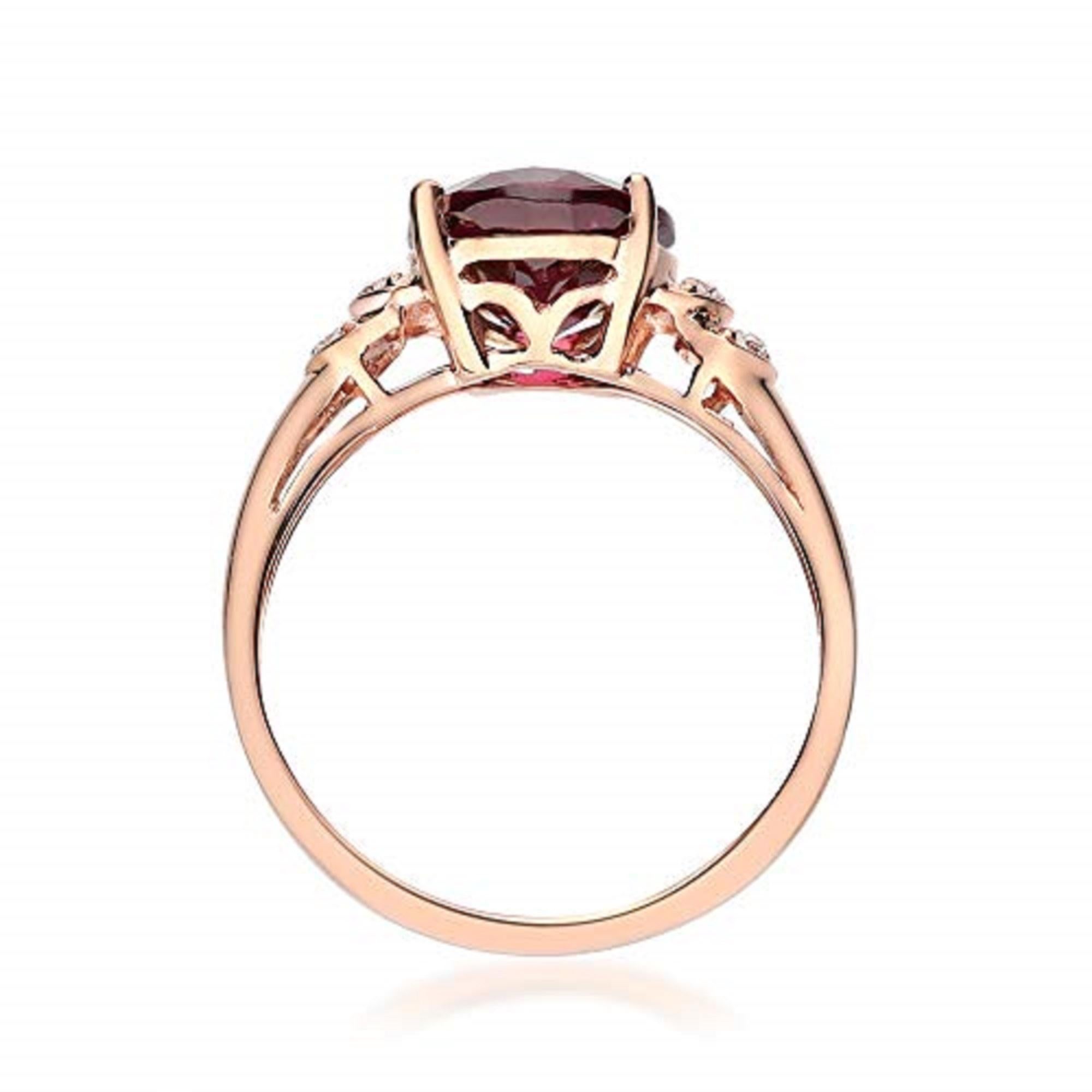 Oval Cut Gin & Grace 10K Rose Gold Purplish Pink Natural Garnet Diamond Ring For Sale