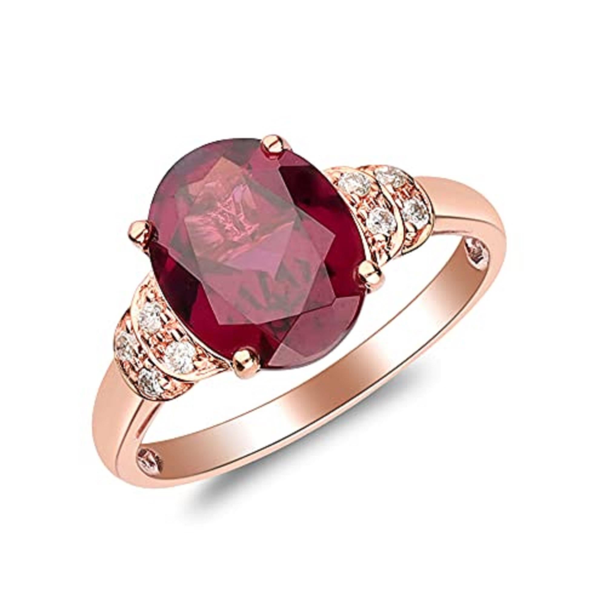 Gin & Grace 10K Rose Gold Purplish Pink Natural Garnet Diamond Ring In New Condition For Sale In New York, NY