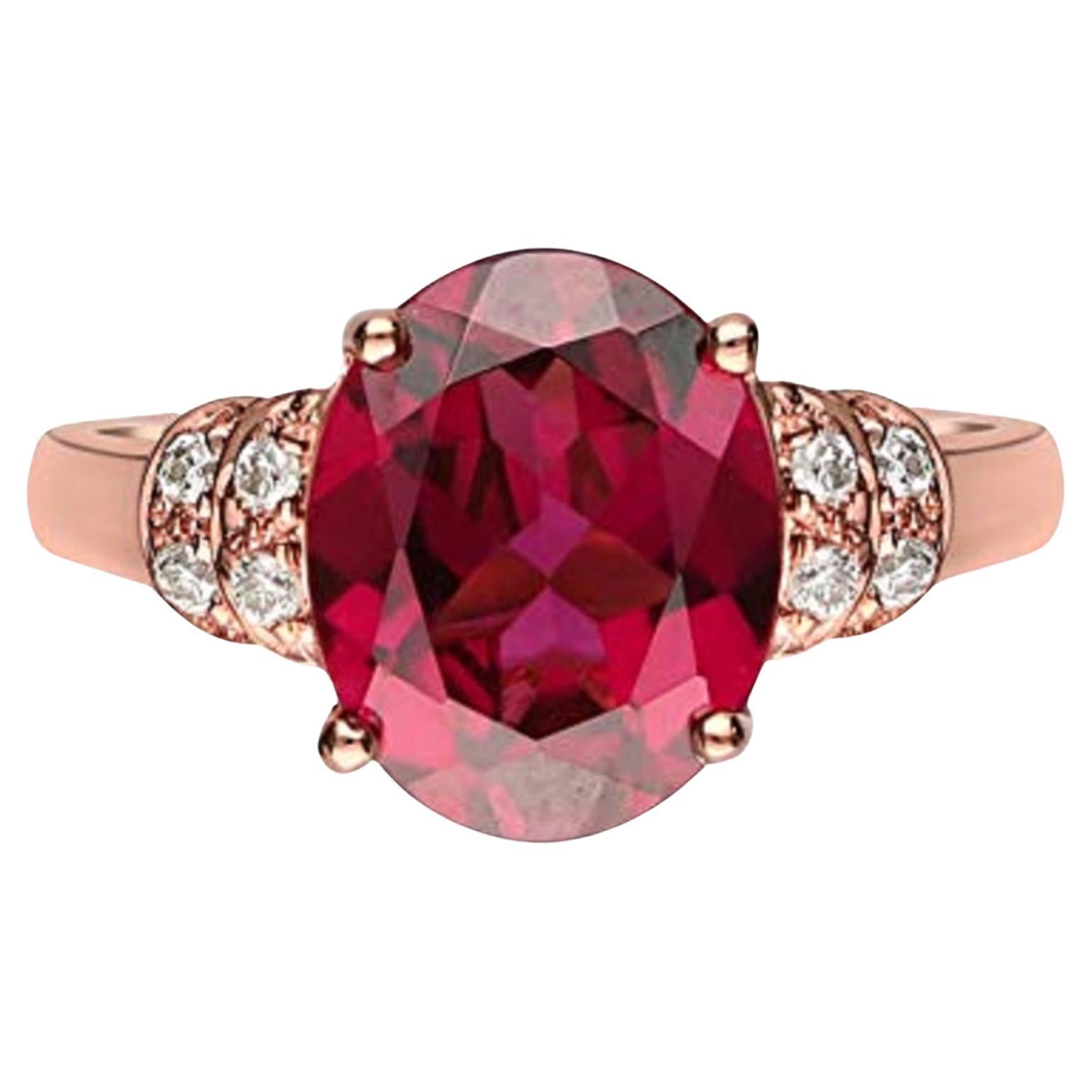 Gin & Grace 10K Rose Gold Purplish Pink Natural Garnet Diamond Ring For Sale