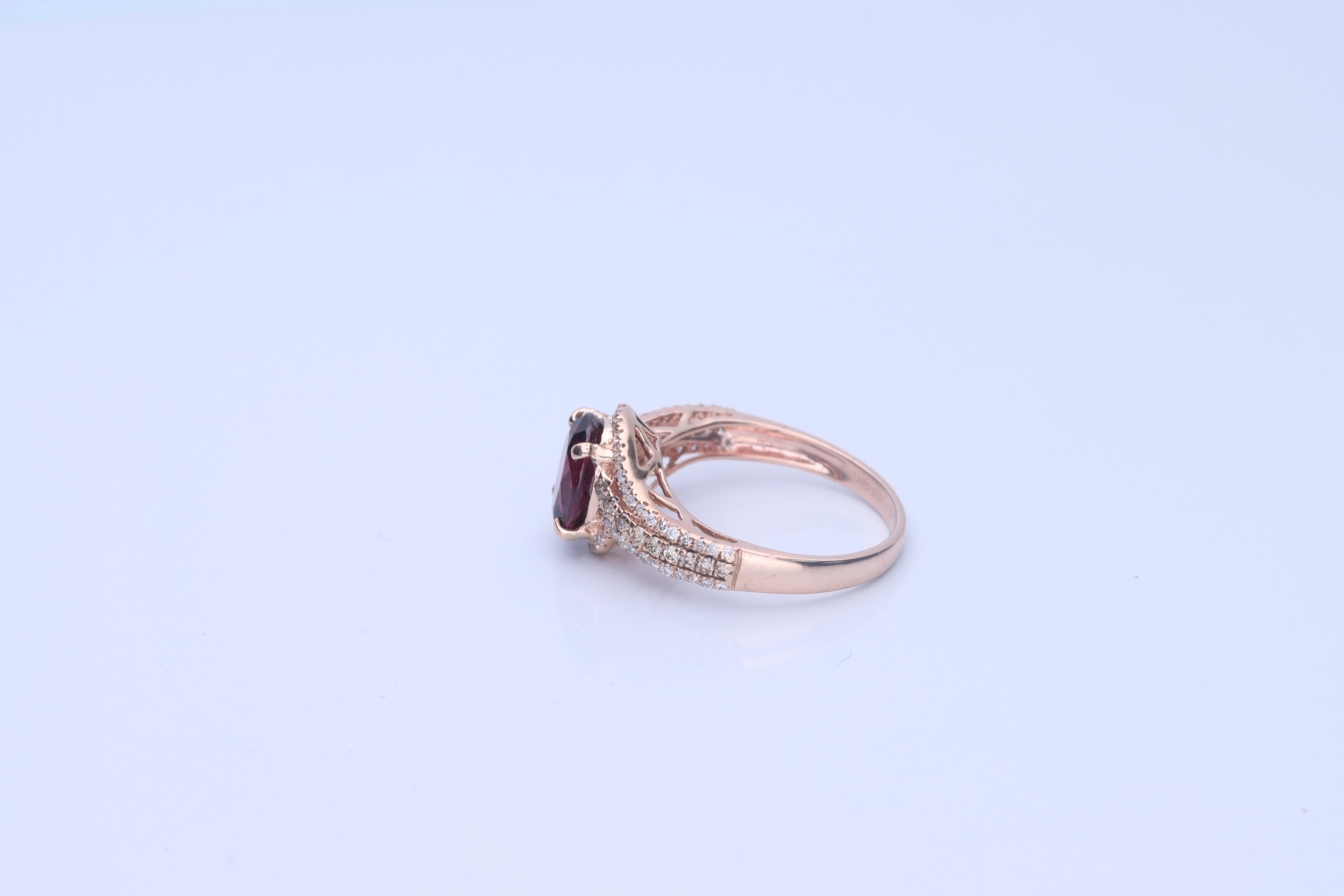 Art Deco Gin & Grace 10K Rose Gold Purplish Pink Natural Garnet Diamond Ring For Women For Sale