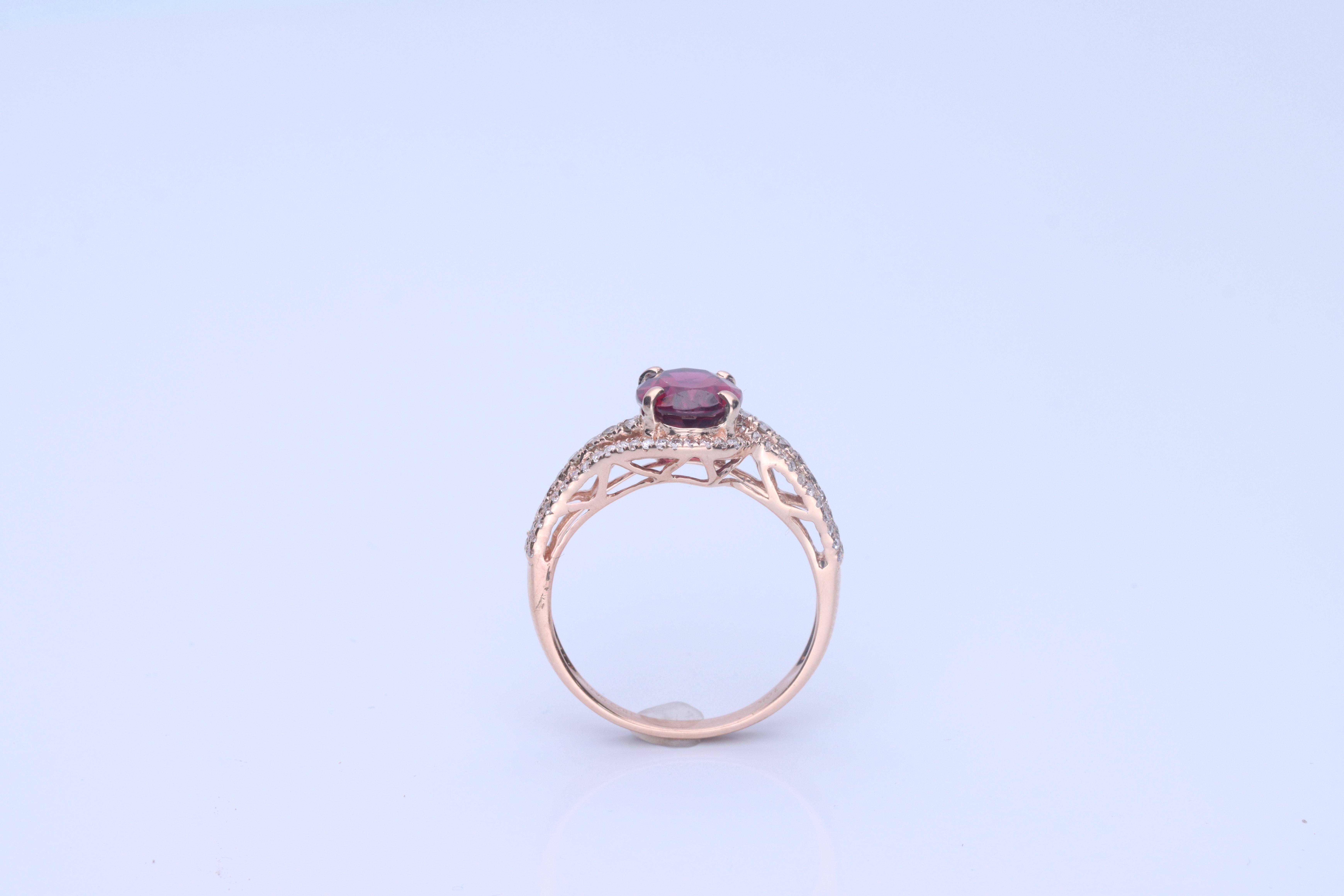 Oval Cut Gin & Grace 10K Rose Gold Purplish Pink Natural Garnet Diamond Ring For Women For Sale