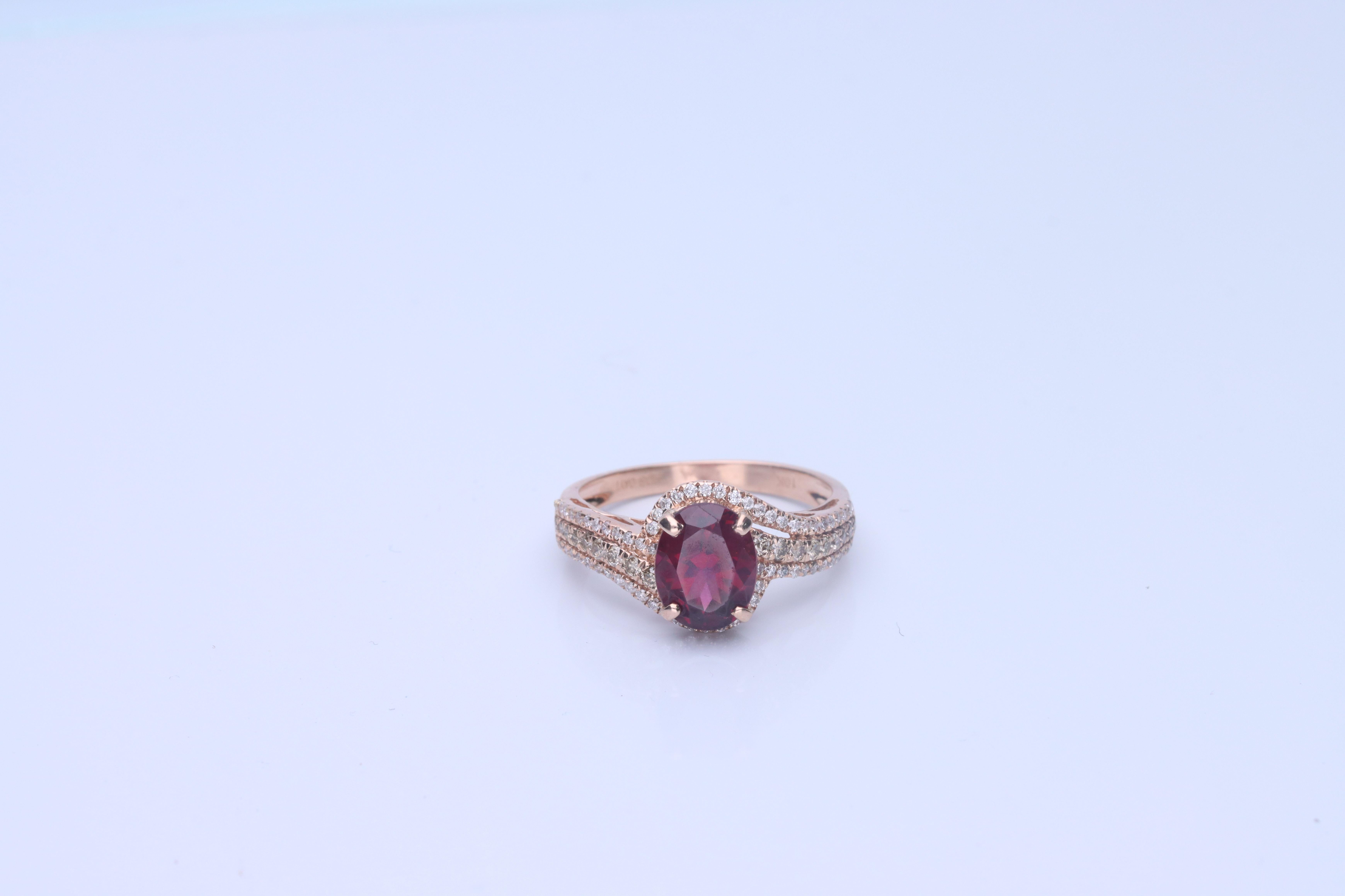 Gin & Grace 10K Rose Gold Purplish Pink Natural Garnet Diamond Ring For Women In New Condition For Sale In New York, NY