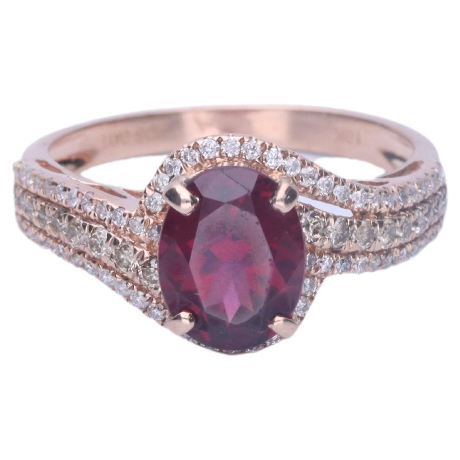 Gin & Grace 10K Rose Gold Purplish Pink Natural Garnet Diamond Ring For Women For Sale