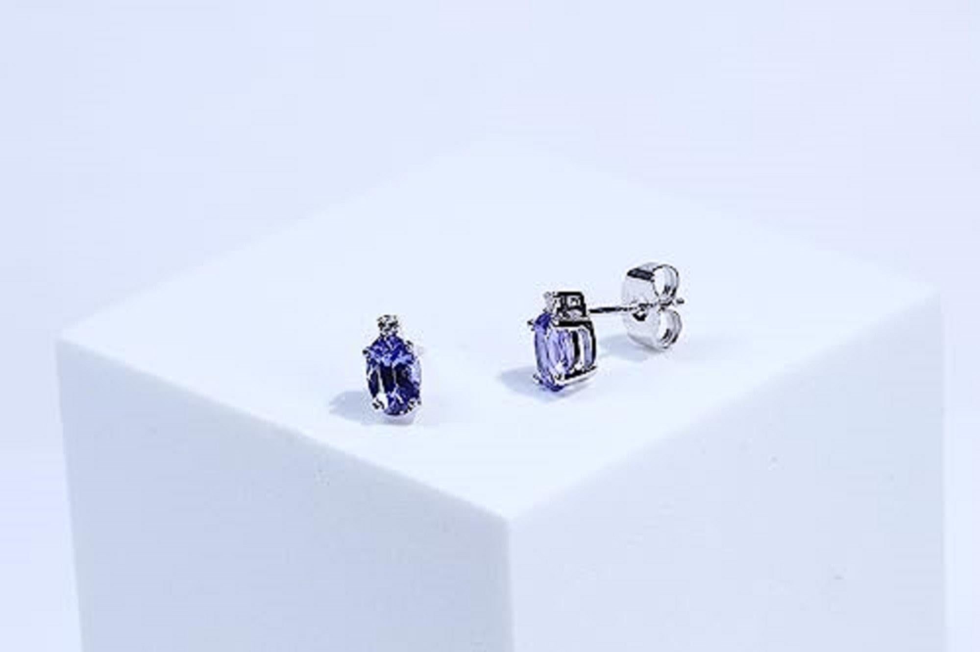 Oval Cut Gin & Grace 10K White Gold Genuine Tanzanite Earrings with Diamonds for Women For Sale