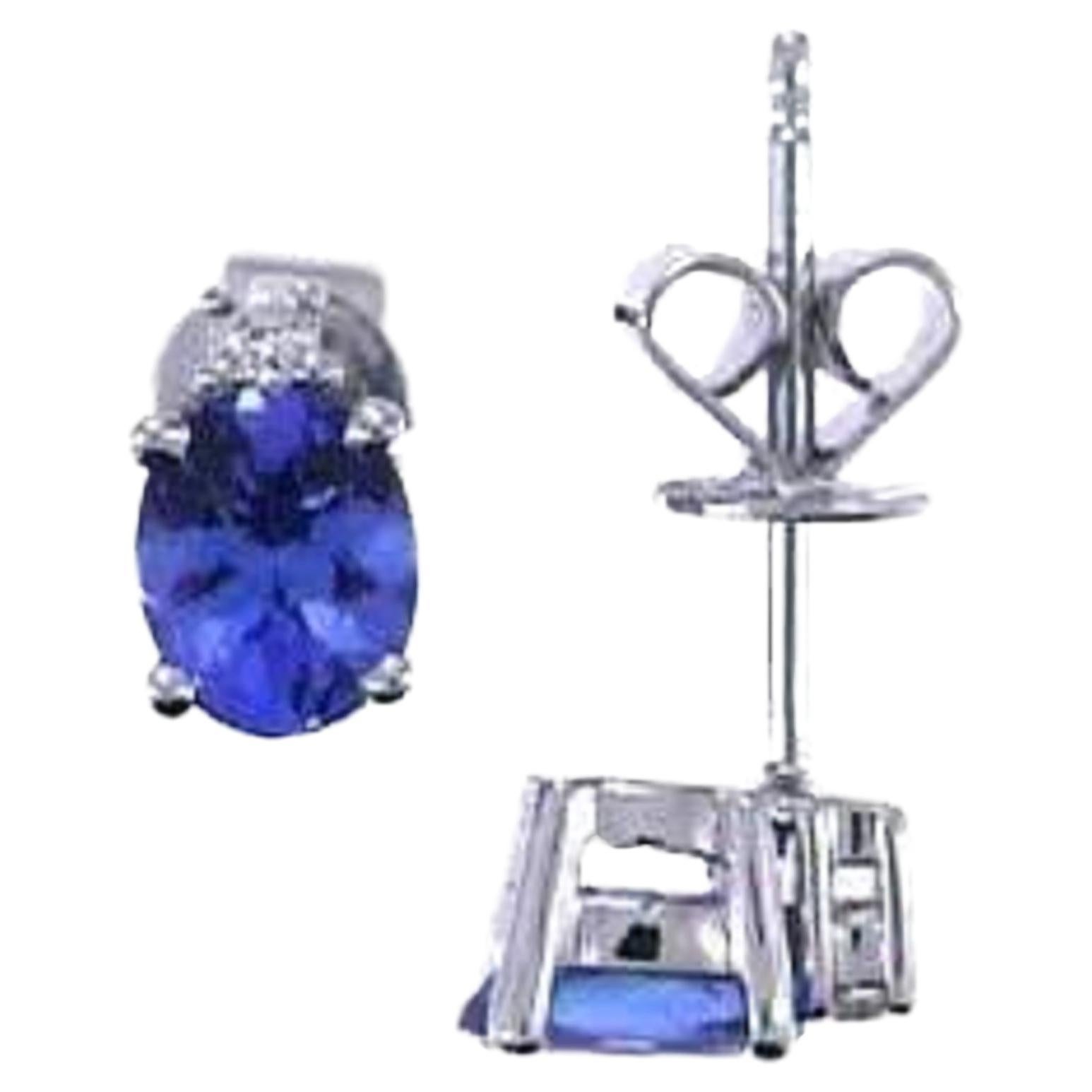Gin & Grace 10K White Gold Genuine Tanzanite Earrings with Diamonds for Women For Sale
