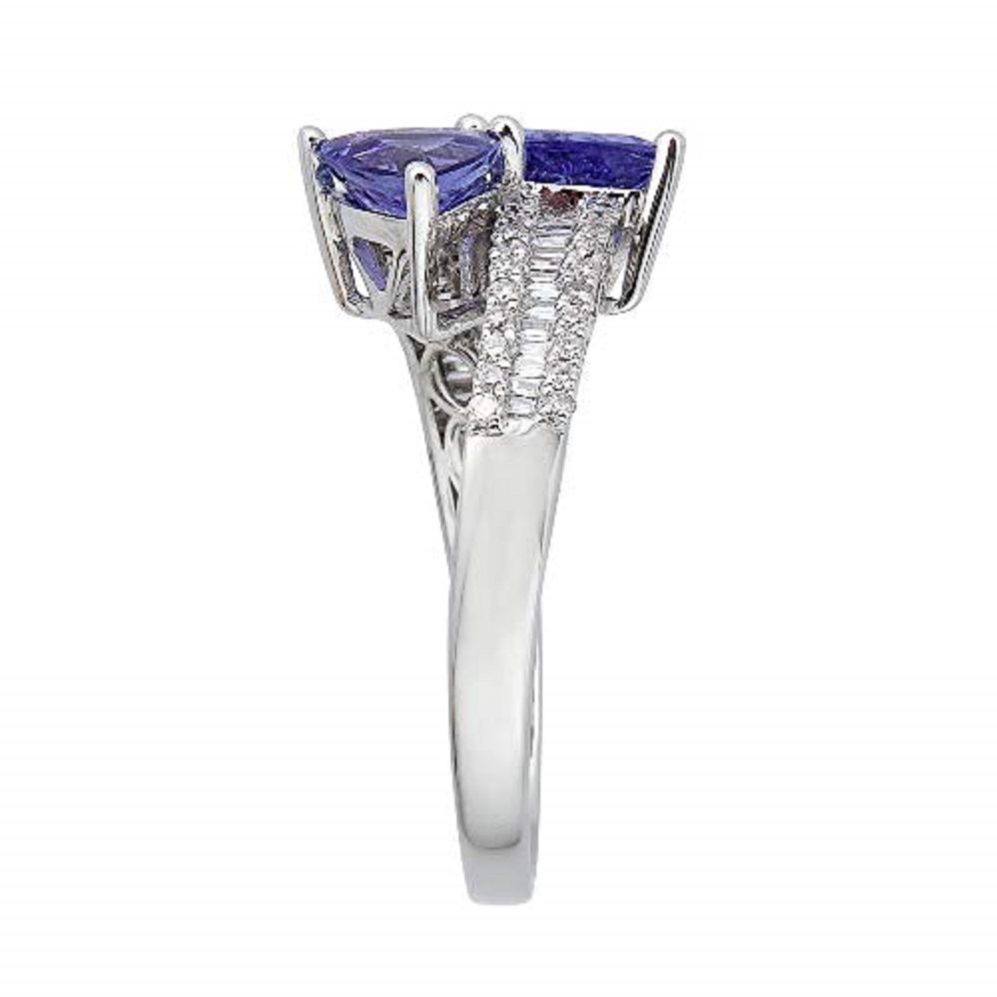 Taille trillion Gin & Grace, bague en or blanc 10 carats avec tanzanite véritable et diamants pour femmes  en vente