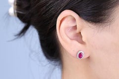 Gin & Grace 10K White Gold Mozambique Ruby Earrings with Diamonds for women