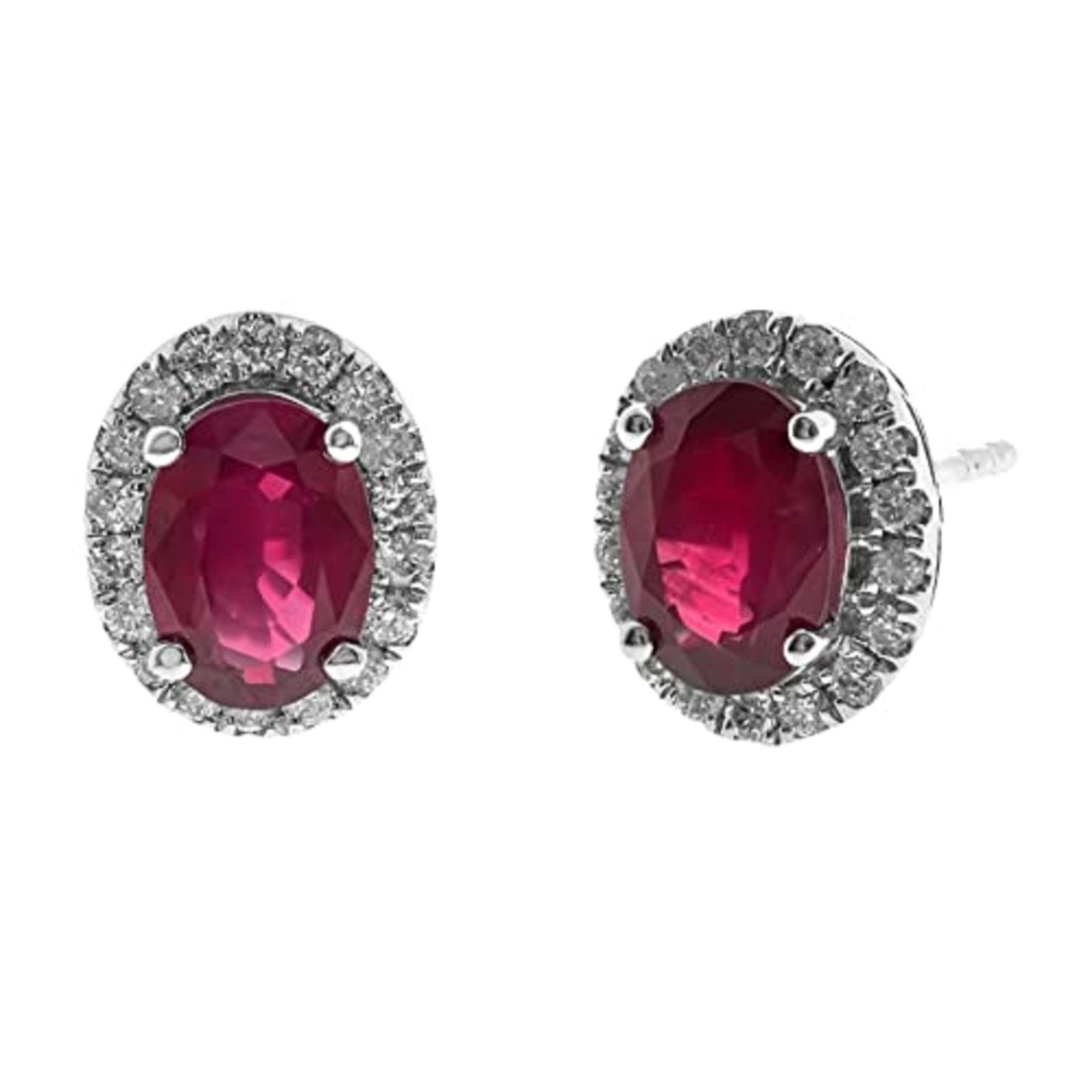 Oval Cut Gin & Grace 10K White Gold Mozambique Ruby Earrings with Diamonds for women For Sale