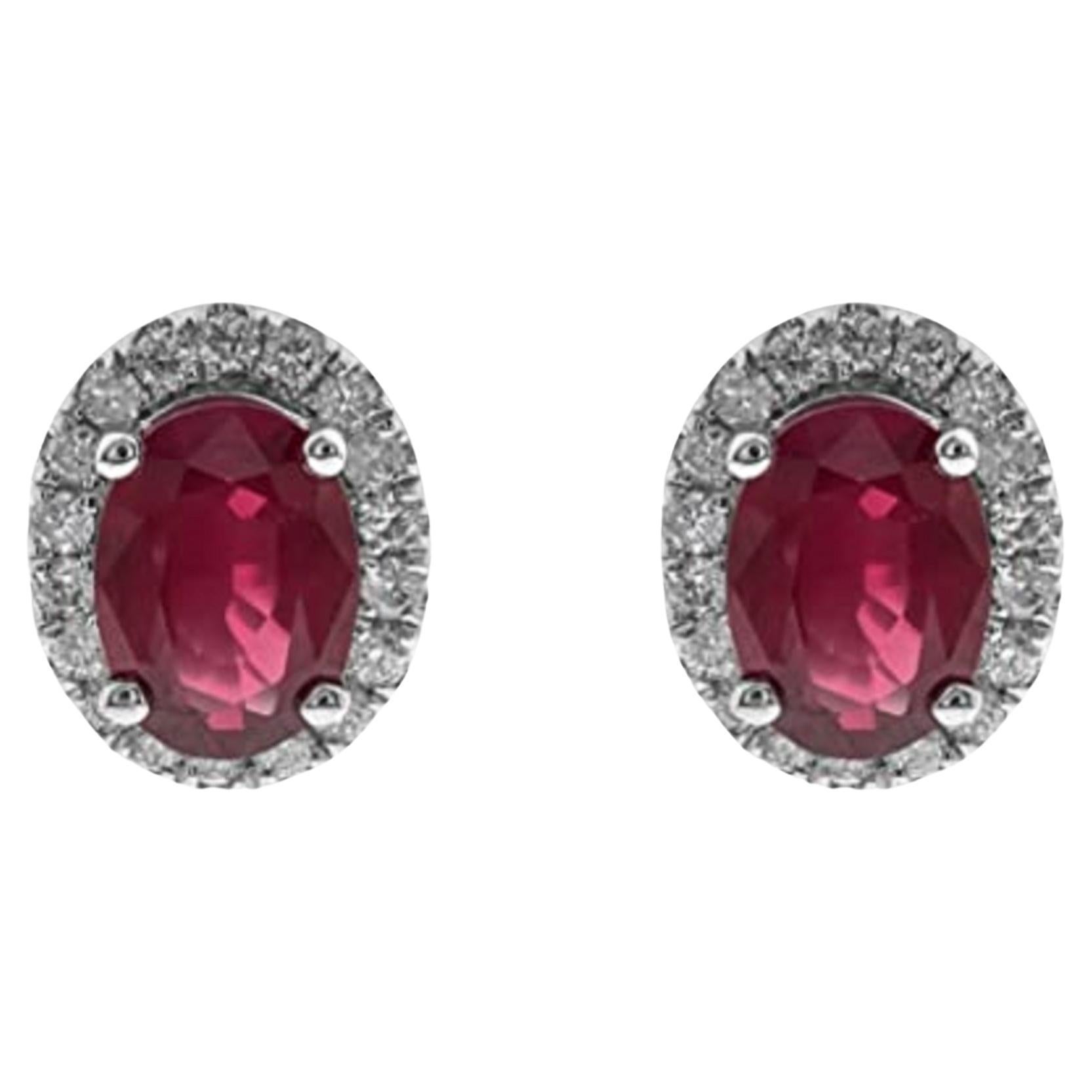 Gin & Grace 10K White Gold Mozambique Ruby Earrings with Diamonds for women For Sale