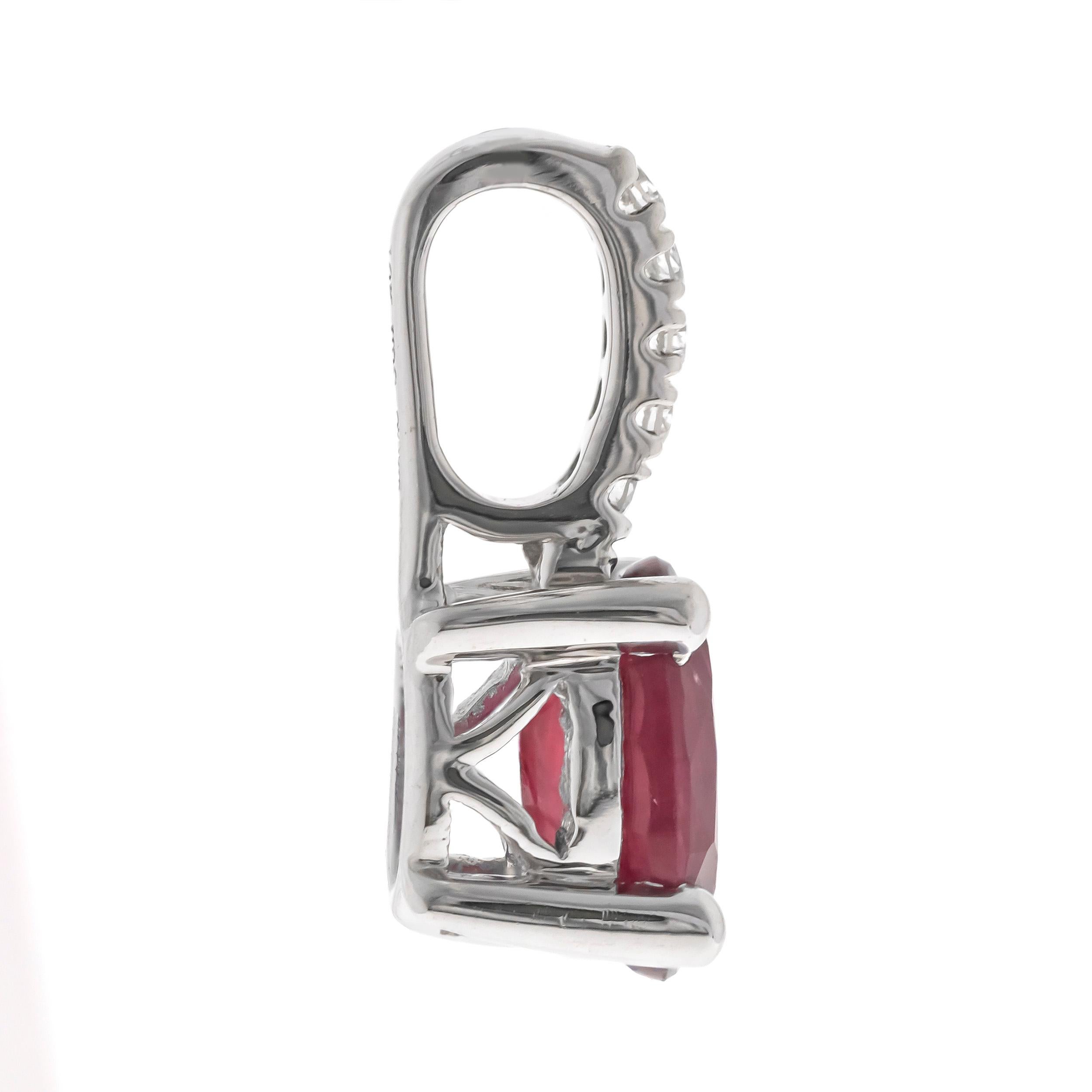 Oval Cut Gin & Grace 10K White Gold Mozambique Ruby Pendant with Diamonds for women For Sale