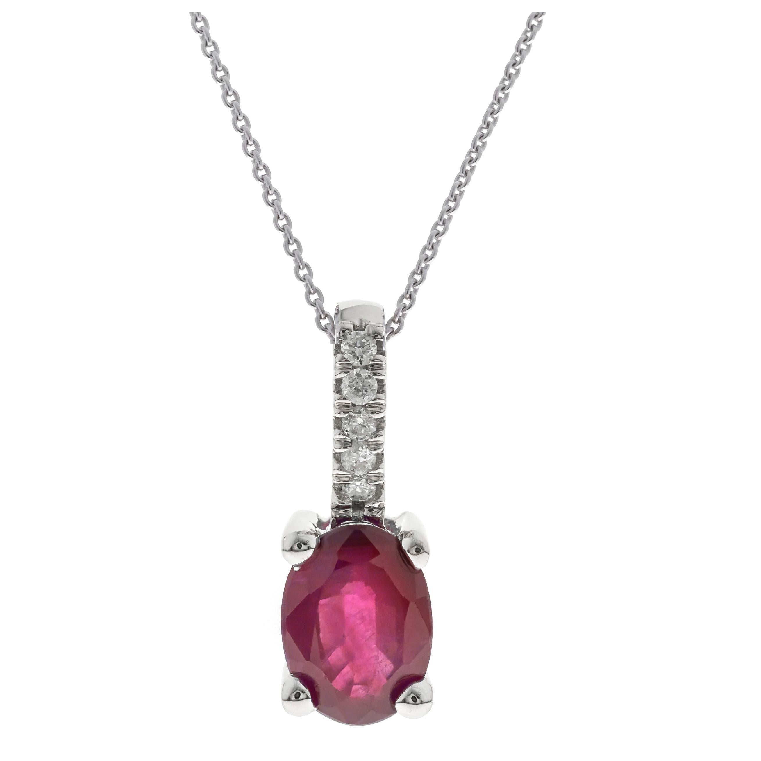 Gin & Grace 10K White Gold Mozambique Ruby Pendant with Diamonds for women In New Condition For Sale In New York, NY