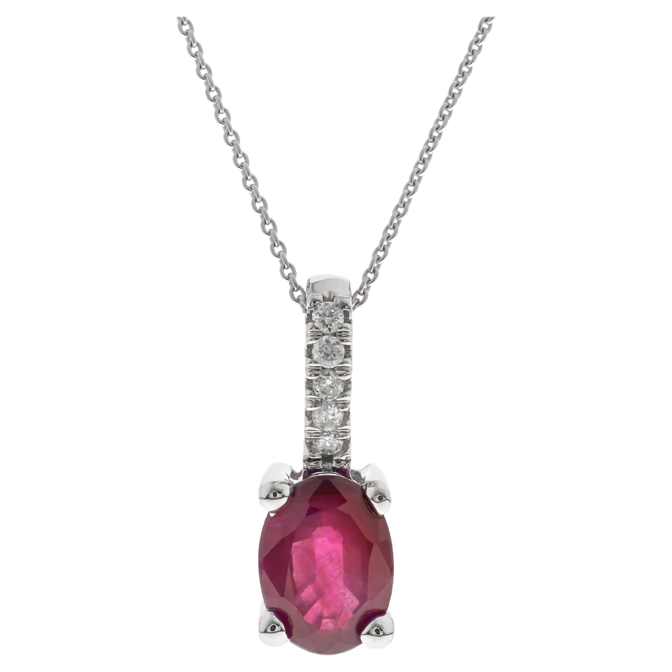 Gin & Grace 10K White Gold Mozambique Ruby Pendant with Diamonds for women