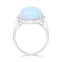 Gin & Grace 10K White Gold Natural Ethiopian Opal Ring with Diamonds for women
