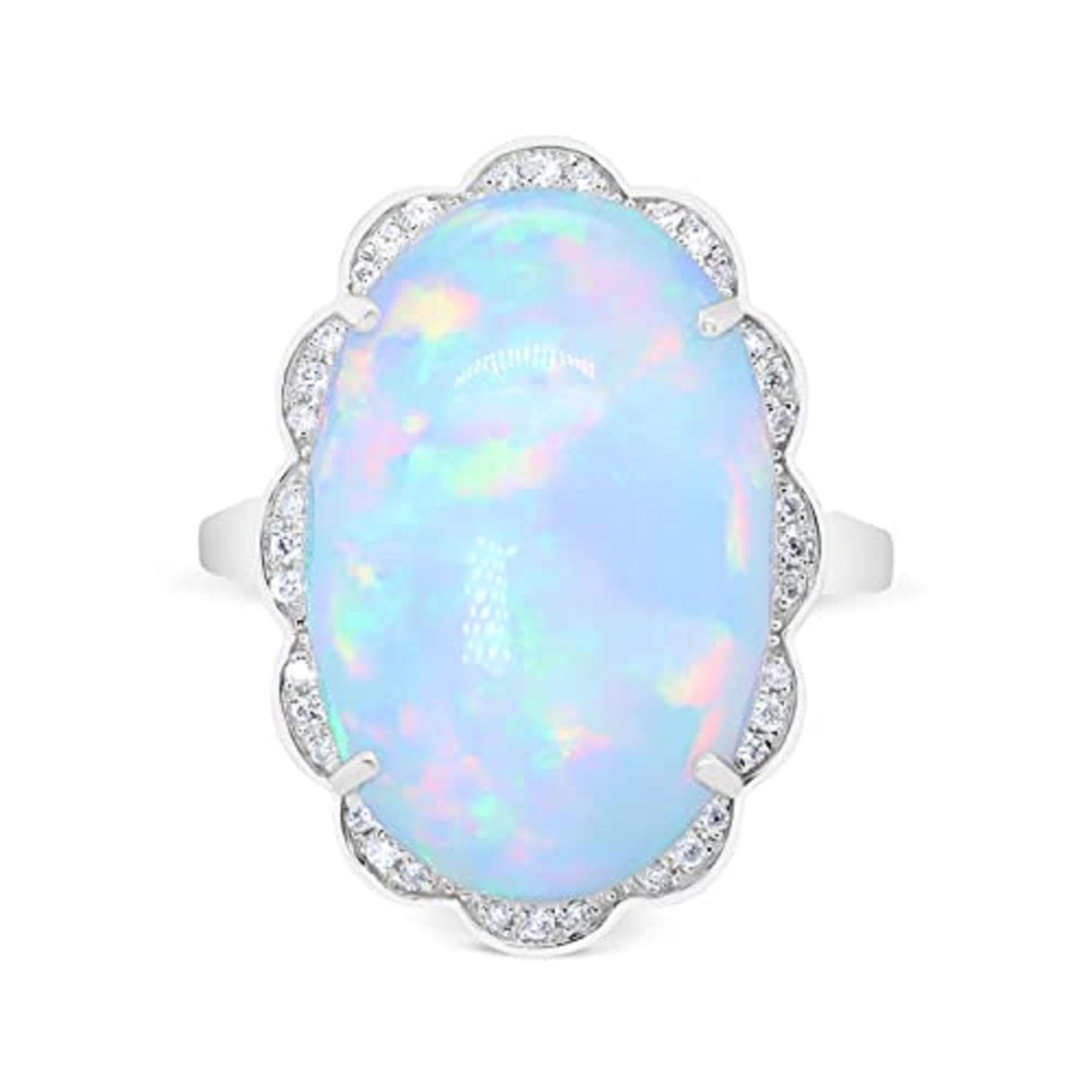 Oval Cut Gin & Grace 10K White Gold Natural Ethiopian Opal Ring with Diamonds for women For Sale