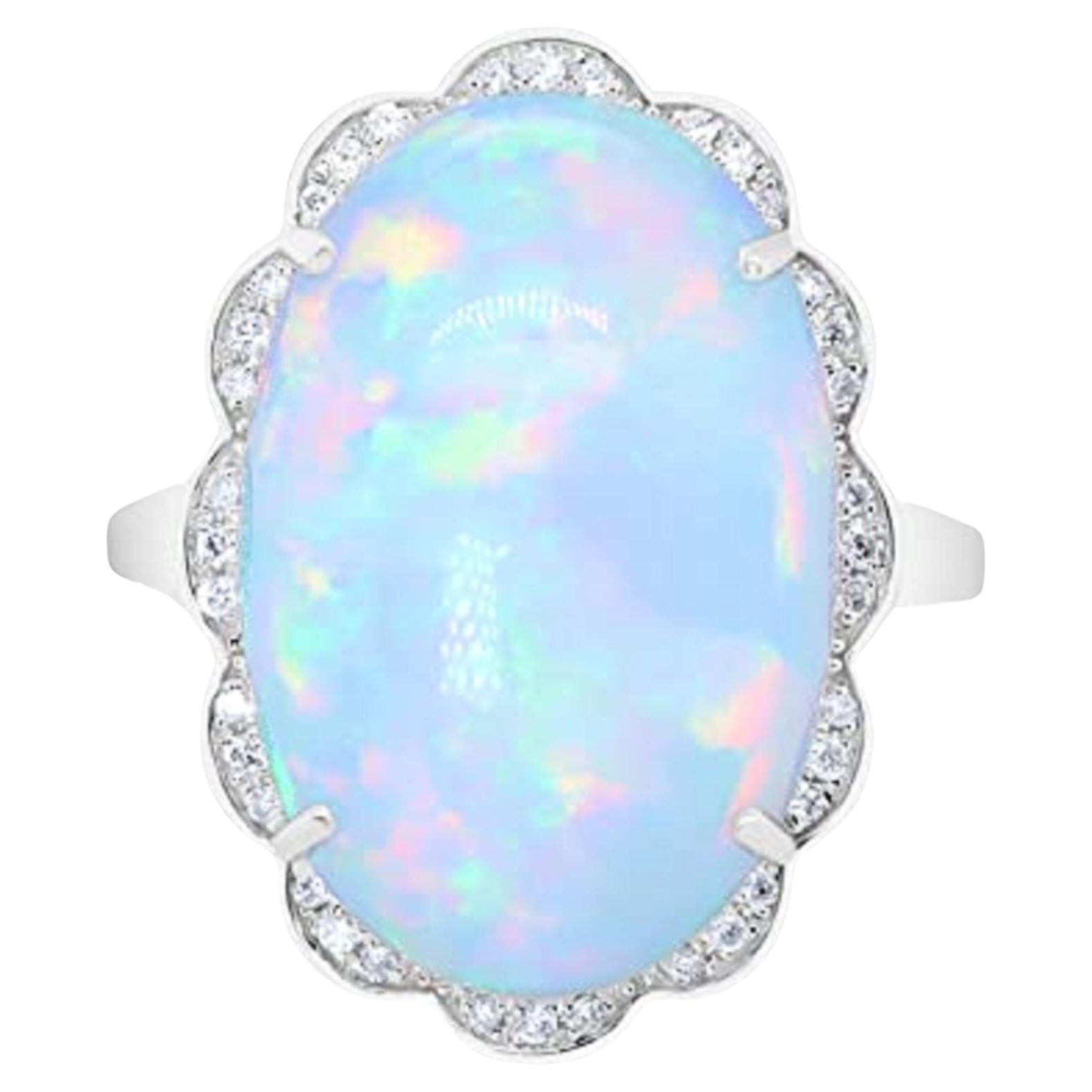 Gin & Grace 10K White Gold Natural Ethiopian Opal Ring with Diamonds for women For Sale