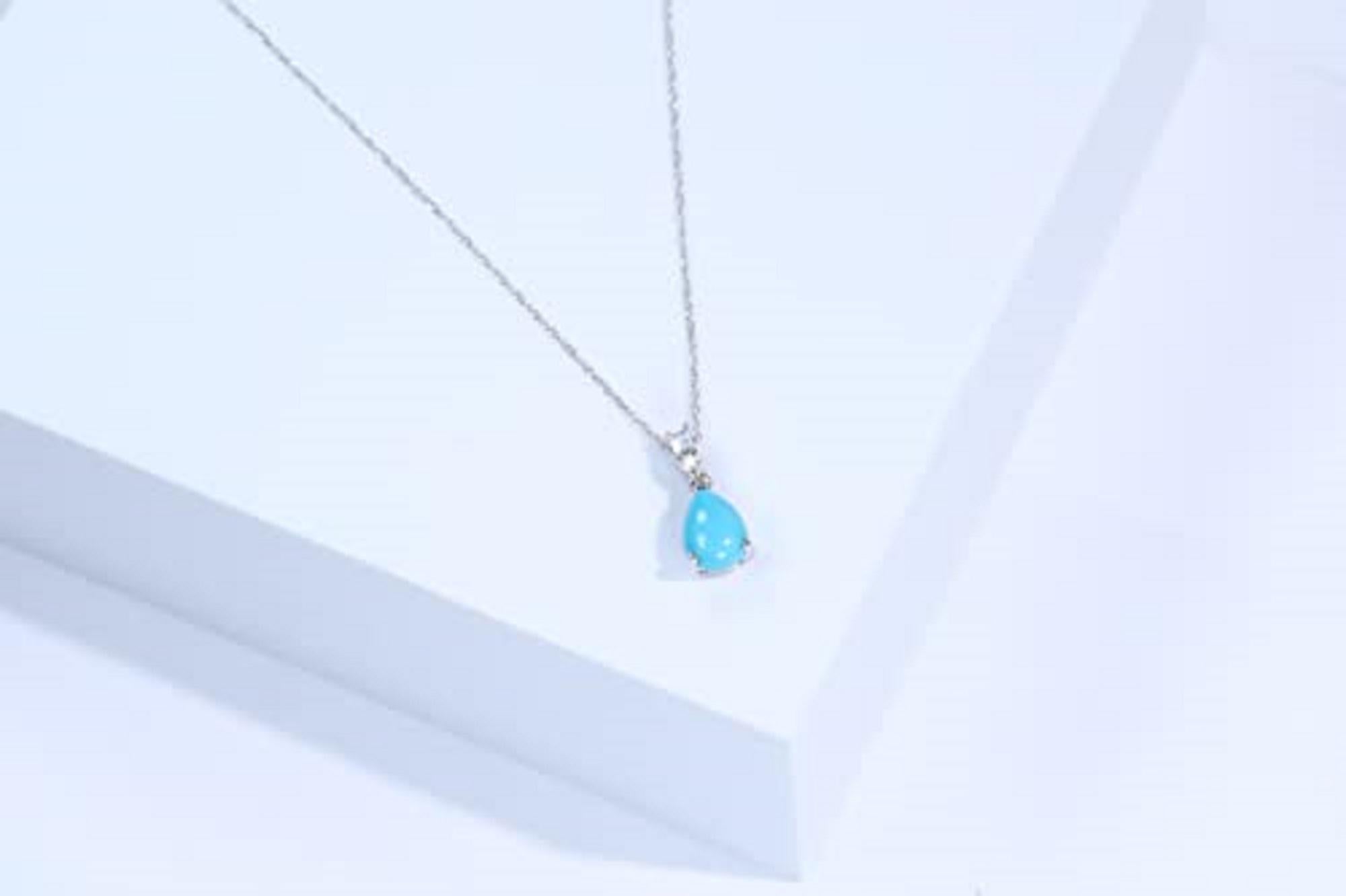 Art Deco Gin & Grace 10K White Gold Natural Turquoise and Diamonds Pendant for Women For Sale