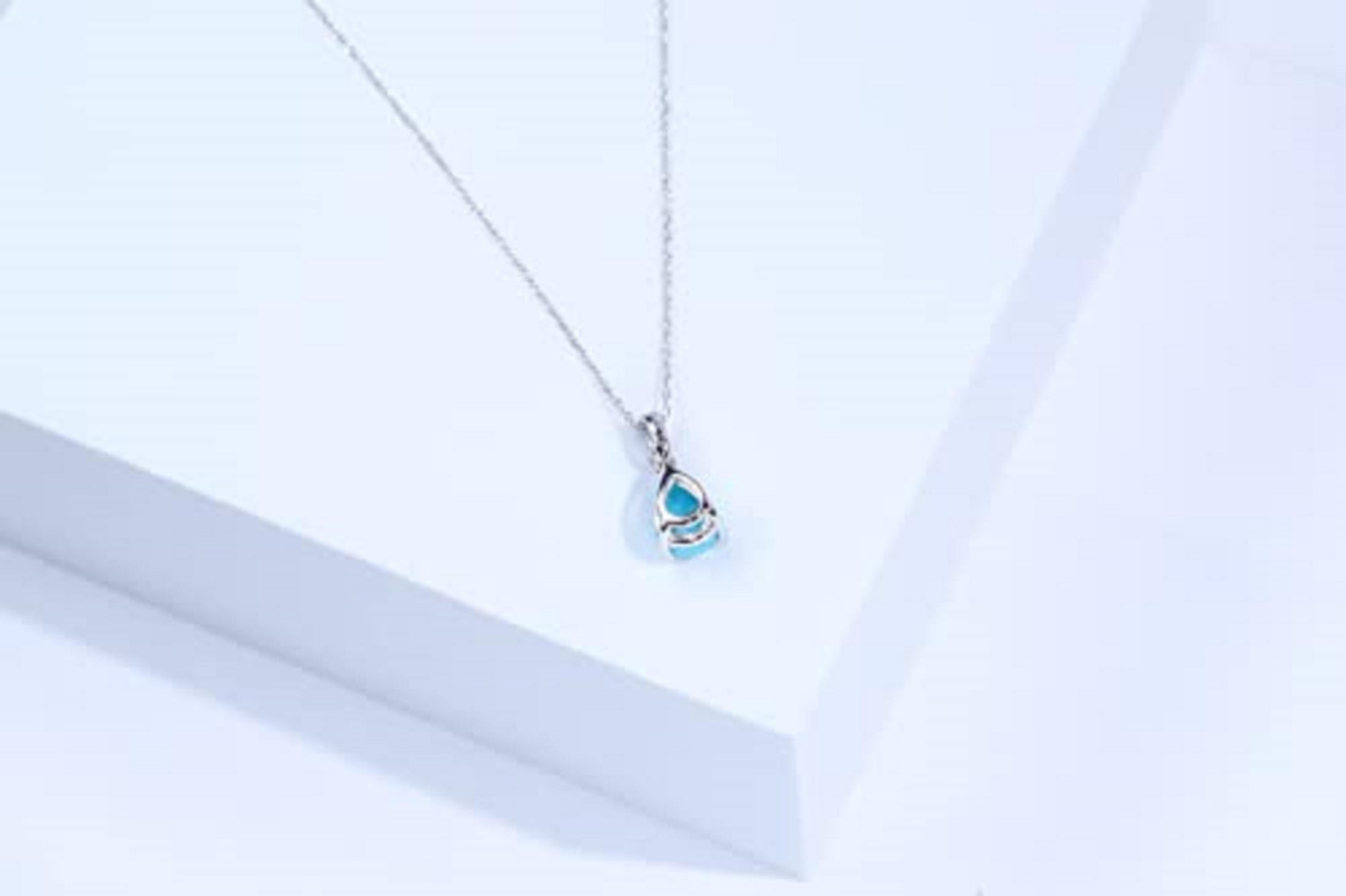Pear Cut Gin & Grace 10K White Gold Natural Turquoise and Diamonds Pendant for Women For Sale