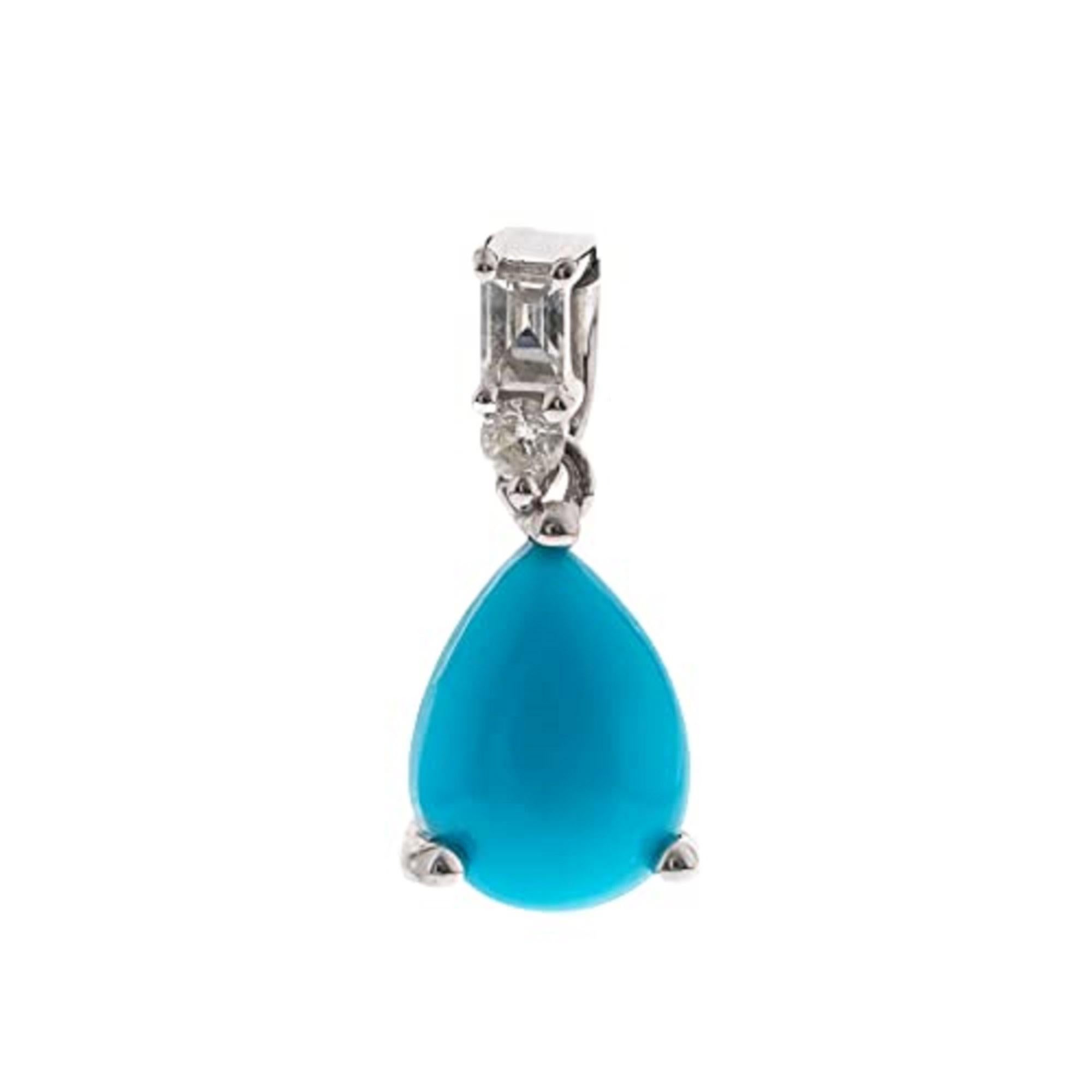 Gin & Grace 10K White Gold Natural Turquoise and Diamonds Pendant for Women In New Condition For Sale In New York, NY