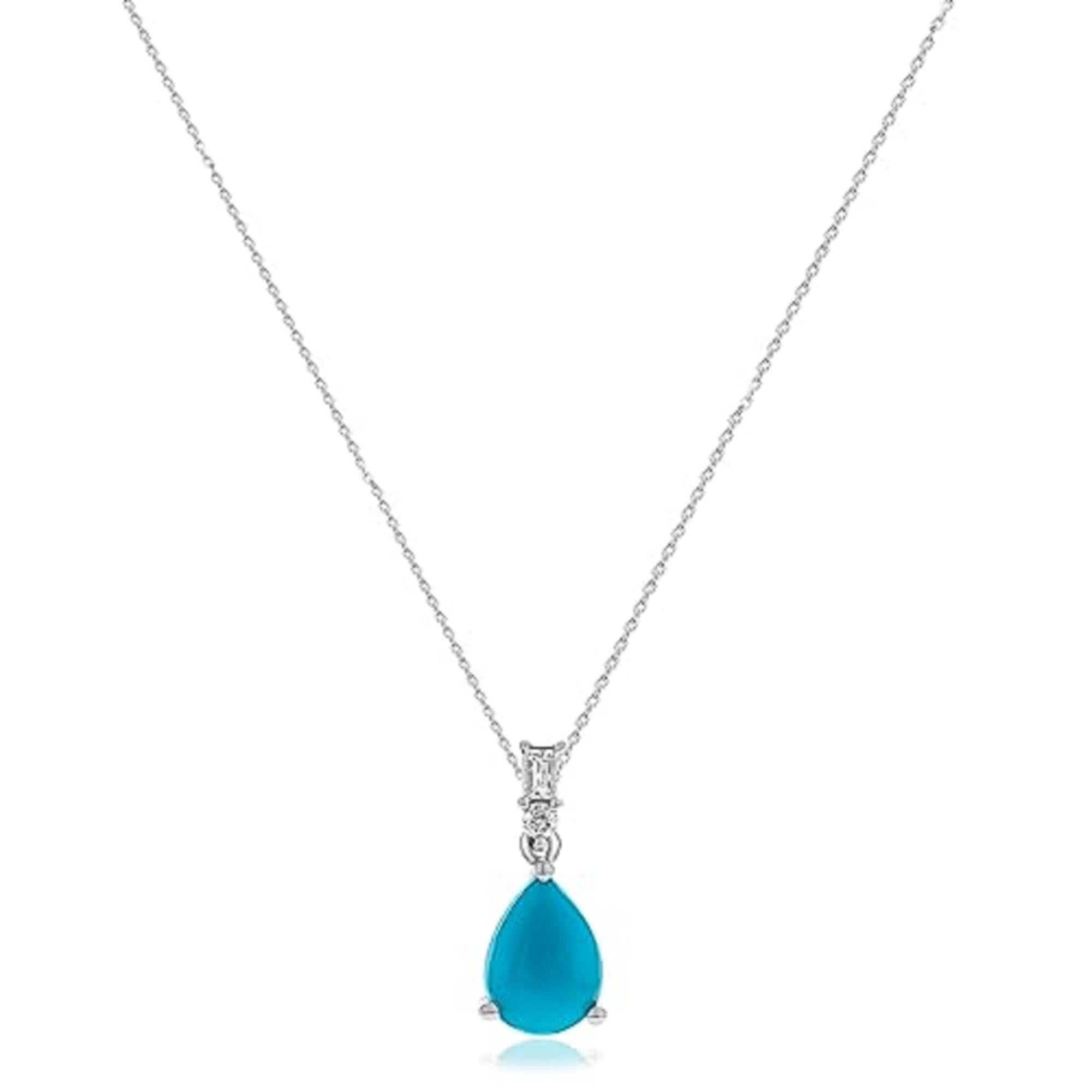 Gin & Grace 10K White Gold Natural Turquoise and Diamonds Pendant for Women