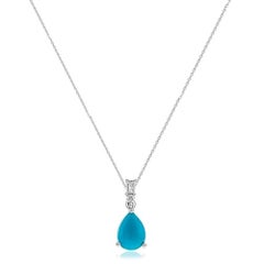Gin & Grace 10K White Gold Natural Turquoise and Diamonds Pendant for Women