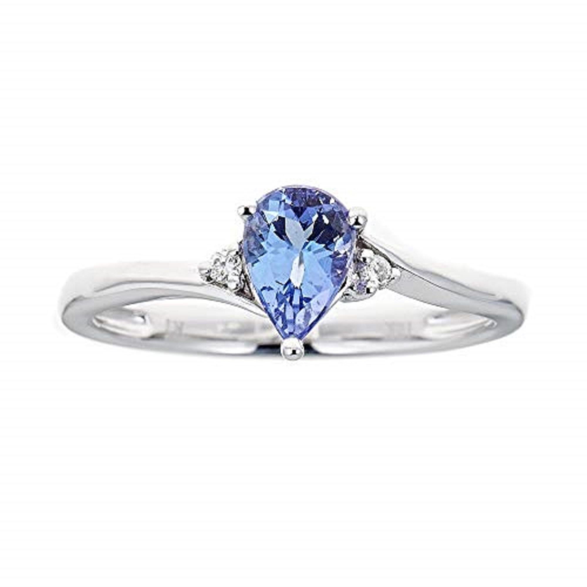 Pear Cut Gin & Grace 10K White Gold Tanzanite Promise Ring with Diamonds for women For Sale