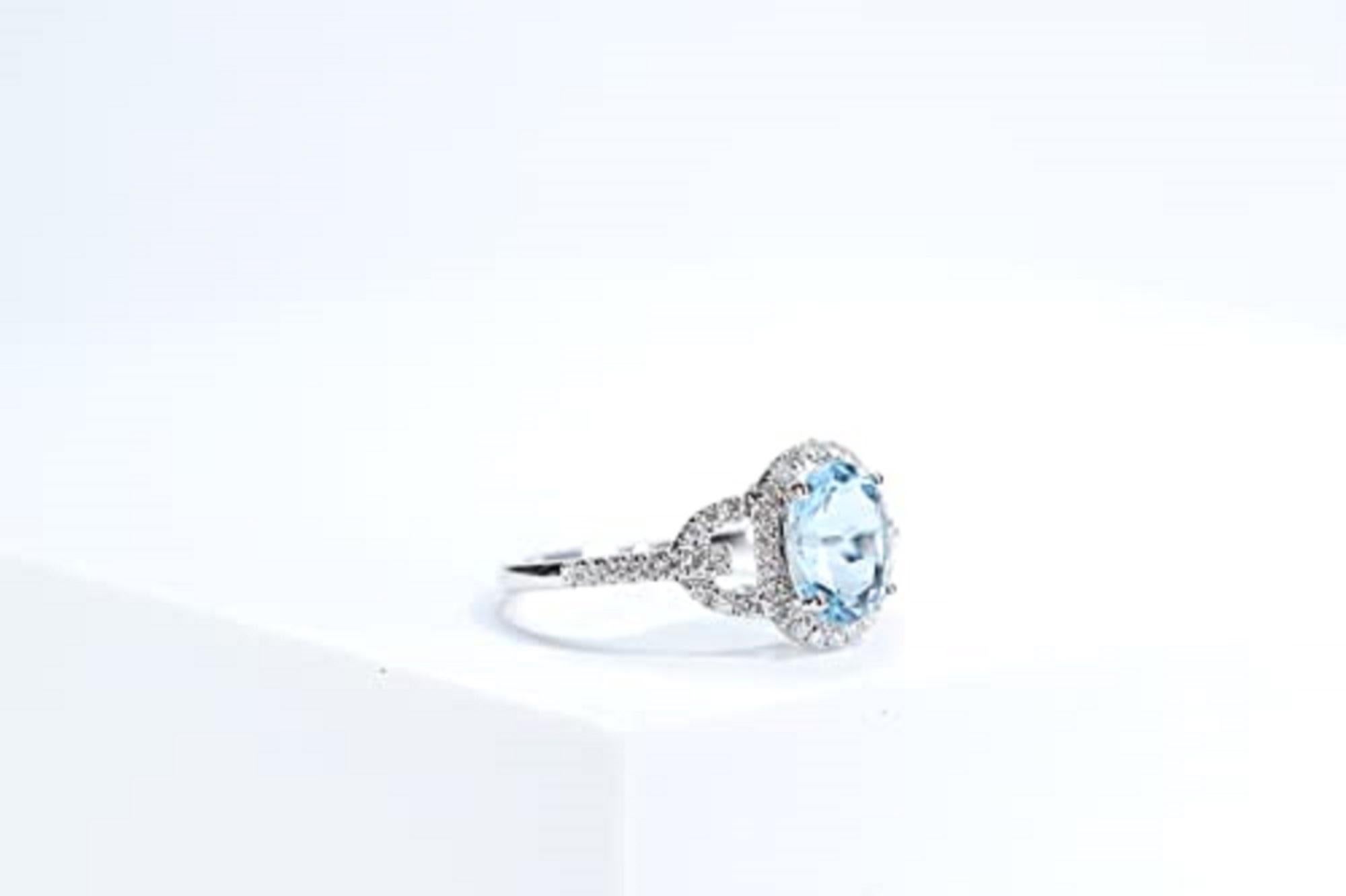 Art Deco Gin & Grace 10K White Gold With Aquamarine and Diamond (I1) Ring For Women