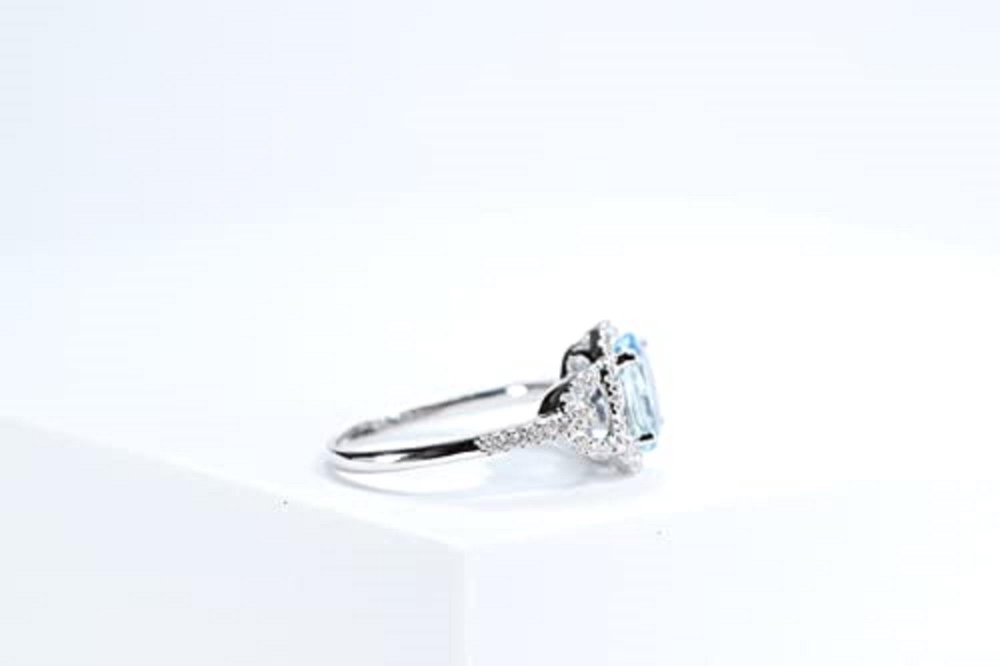 Oval Cut Gin & Grace 10K White Gold With Aquamarine and Diamond (I1) Ring For Women