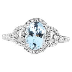 Gin & Grace 10K White Gold With Aquamarine and Diamond (I1) Ring For Women