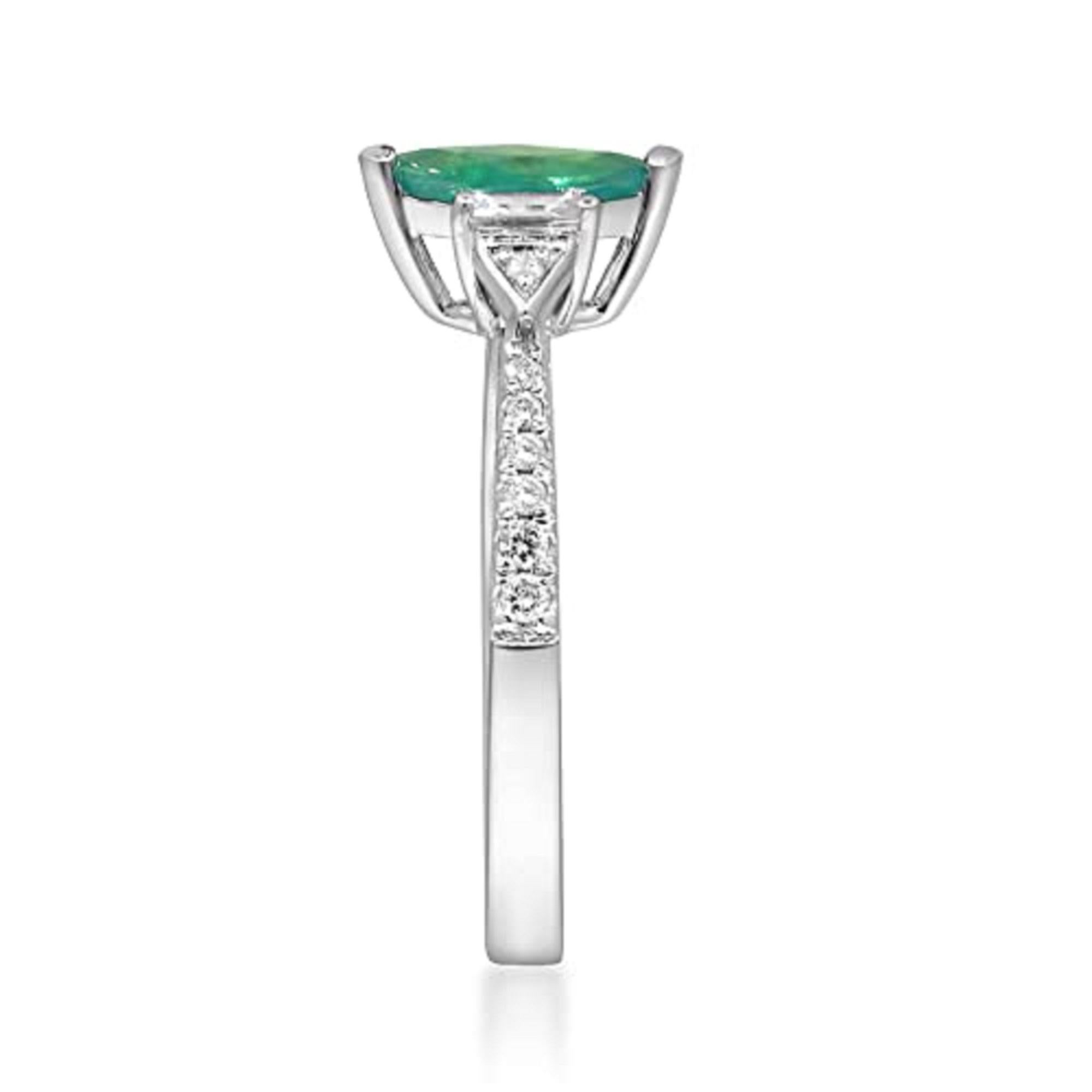 Art Deco Gin & Grace 10K White Gold Zambian Emerald Ring with Natural Diamonds for Women For Sale