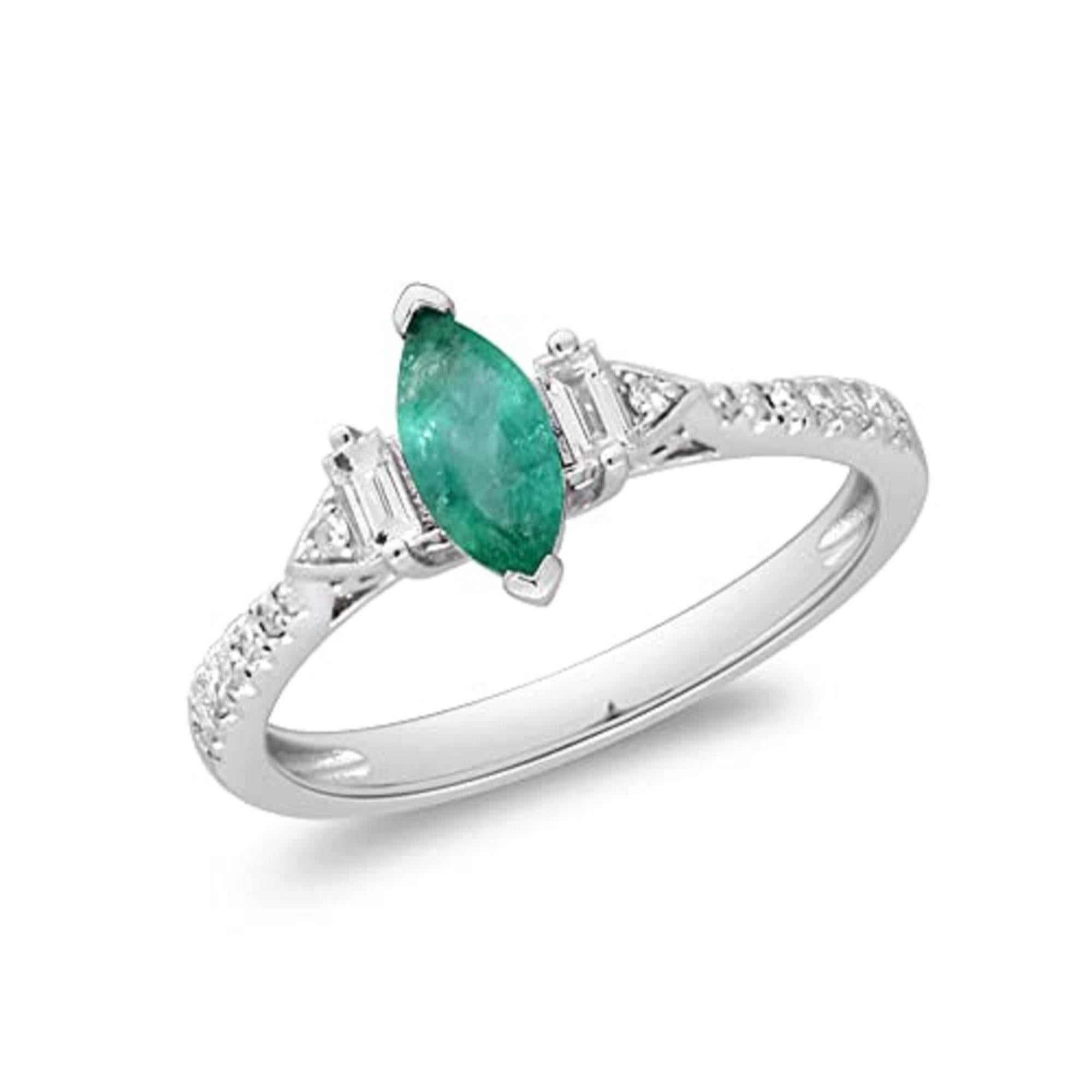 Marquise Cut Gin & Grace 10K White Gold Zambian Emerald Ring with Natural Diamonds for Women For Sale