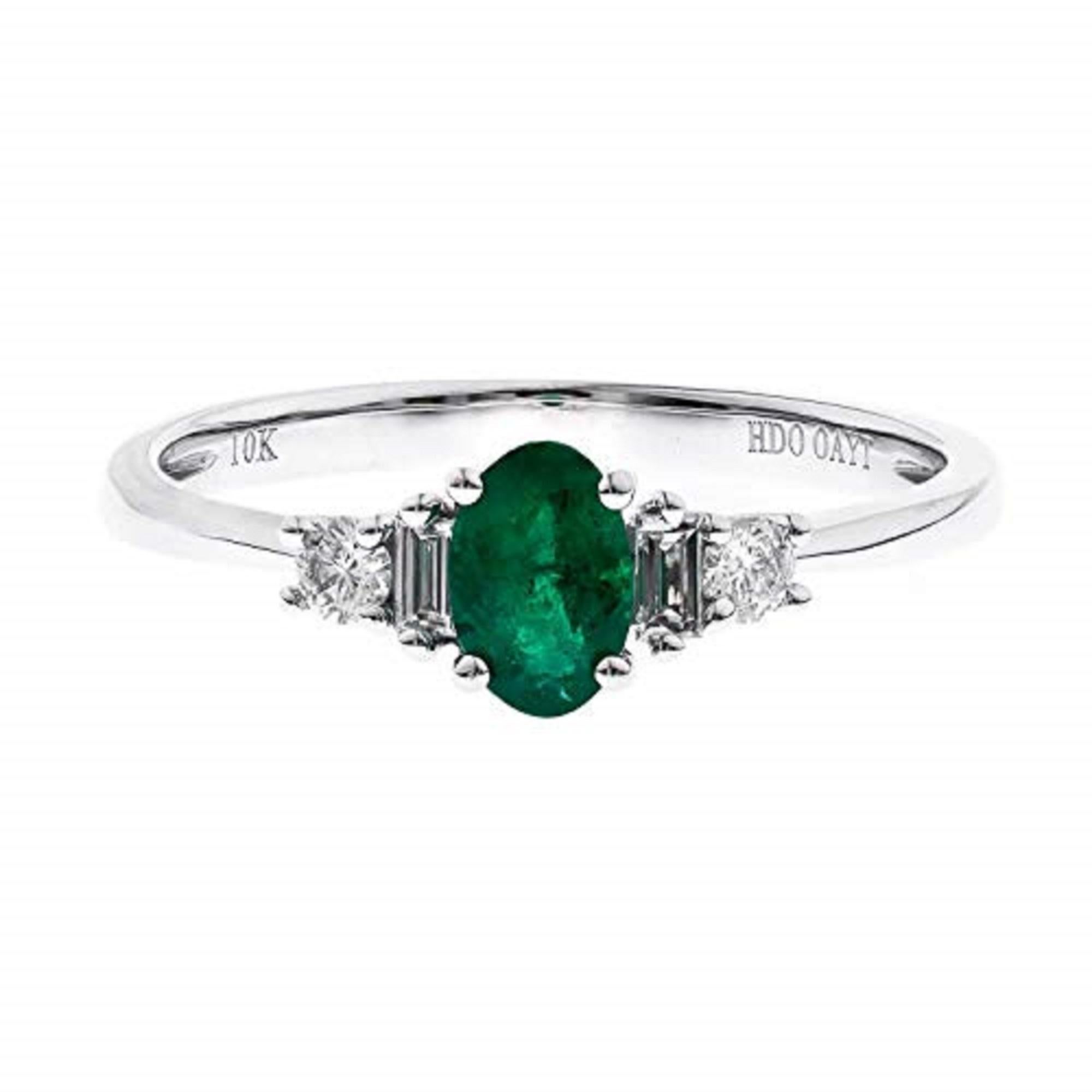 Oval Cut Gin & Grace 10K White Gold Zambian Emerald Ring with Natural Diamonds for Women For Sale