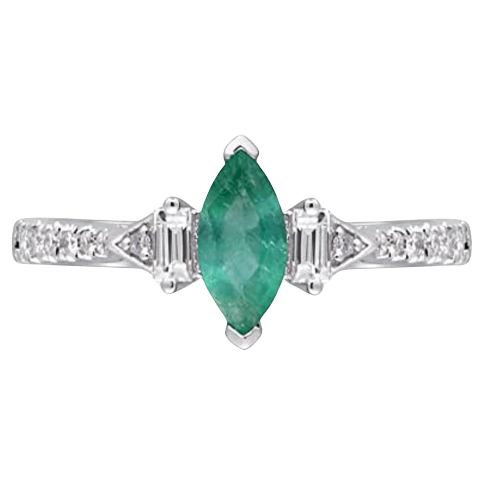 Gin & Grace 10K White Gold Zambian Emerald Ring with Natural Diamonds for Women