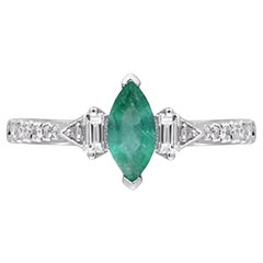 Gin & Grace 10K White Gold Zambian Emerald Ring with Natural Diamonds for Women