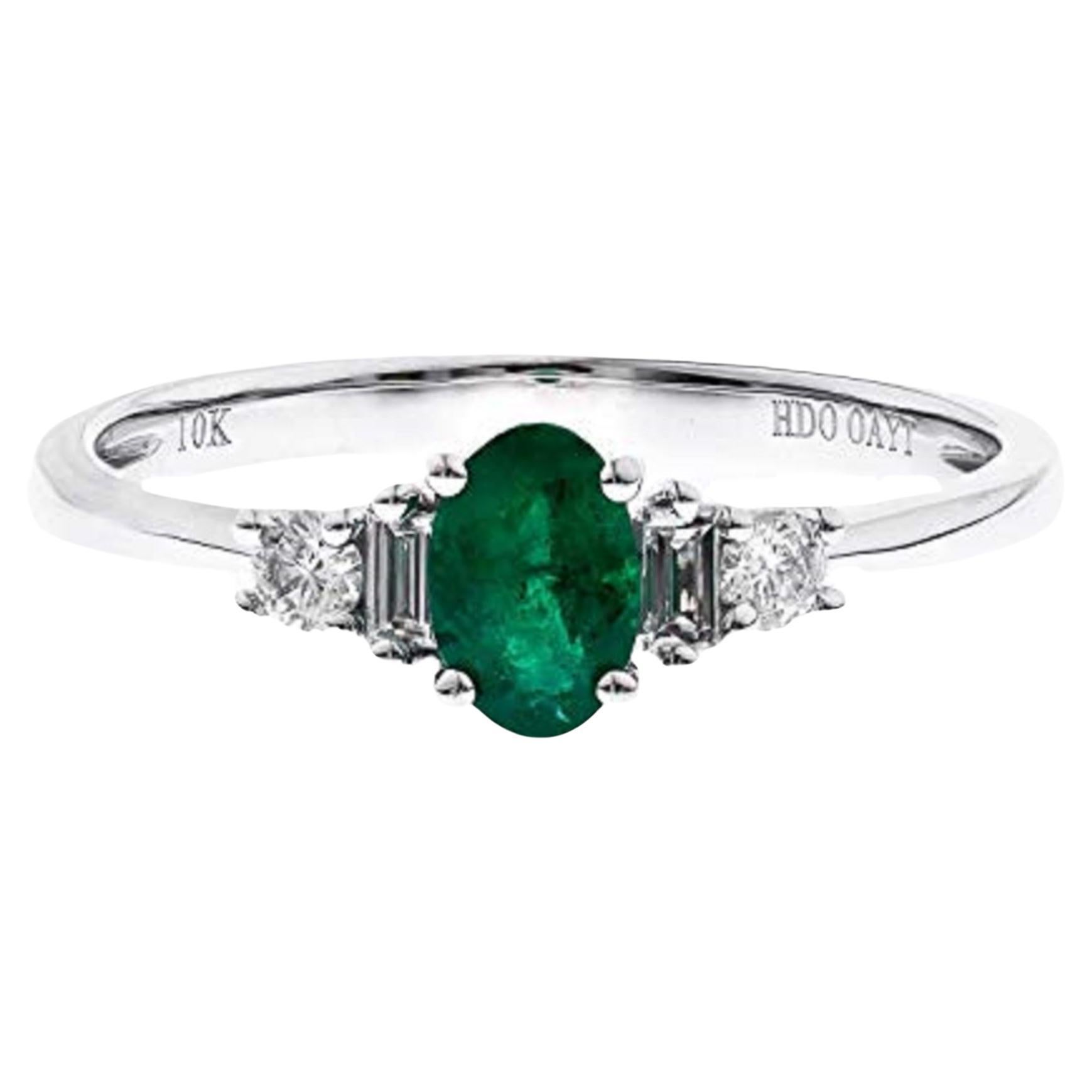 Gin & Grace 10K White Gold Zambian Emerald Ring with Natural Diamonds for Women
