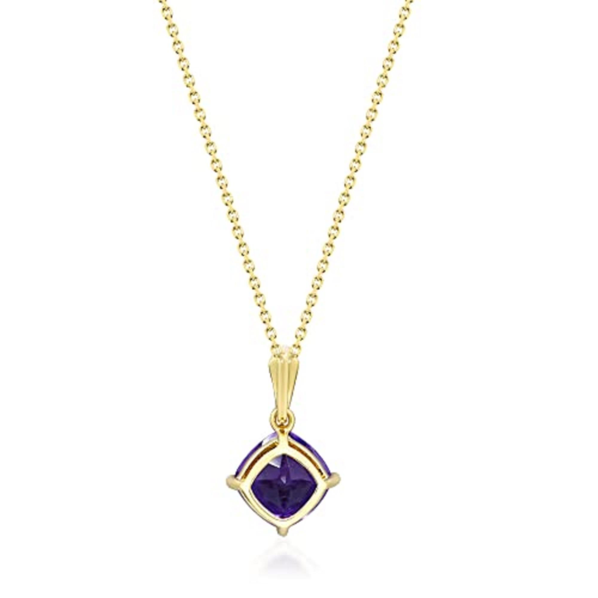 Gin & Grace 10K Yellow Gold Amethyst Cushion With Natural Diamond Pendant In New Condition For Sale In New York, NY