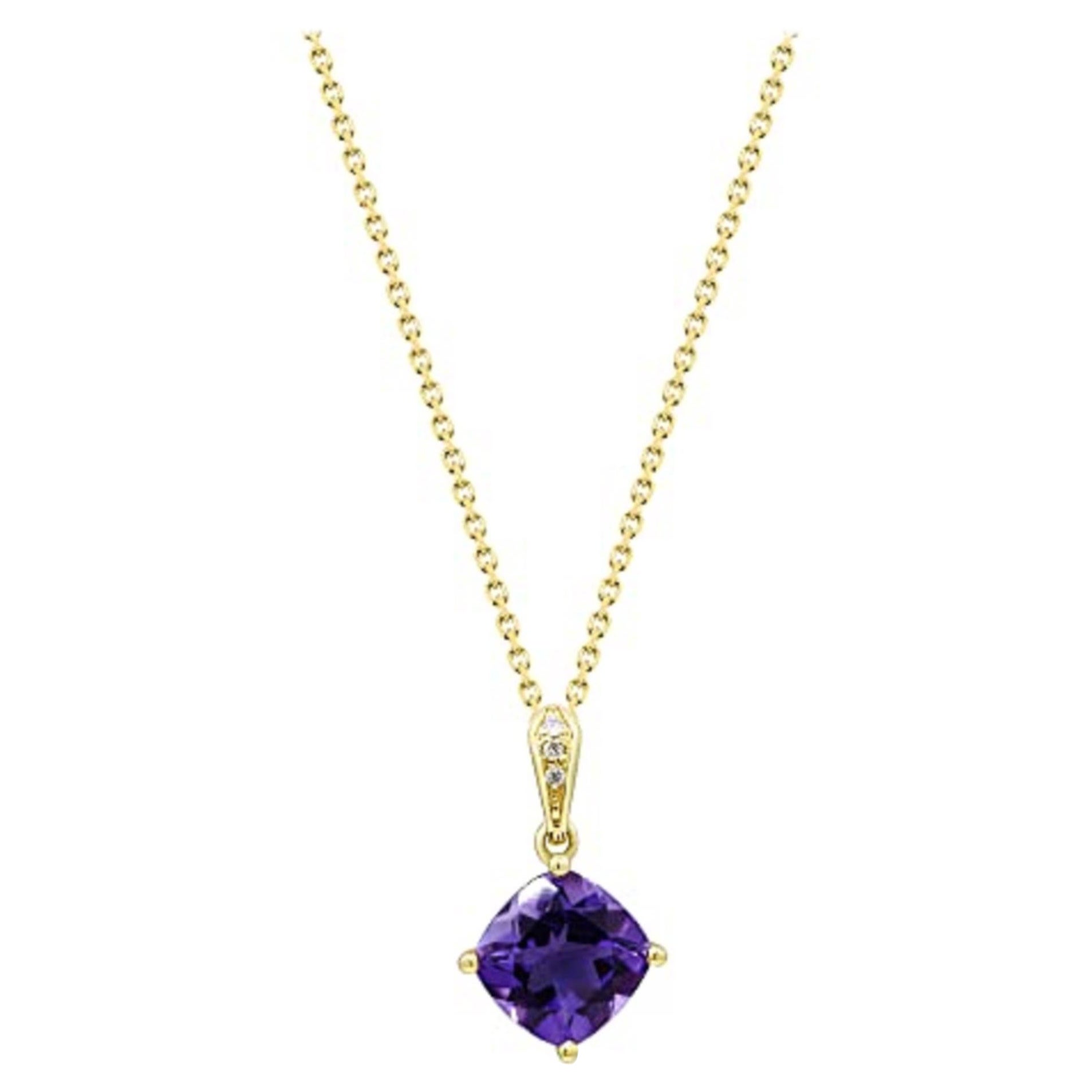 Gin & Grace Amethyst-Kissen aus 10 Karat Gelbgold mit natürlichem Diamant-Anhänger