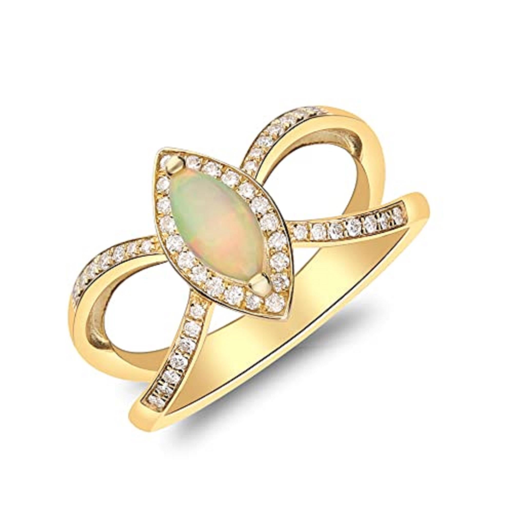 Marquise Cut Gin & Grace 10K Yellow Gold Ethiopian Opal Ring with Real Diamonds for women For Sale