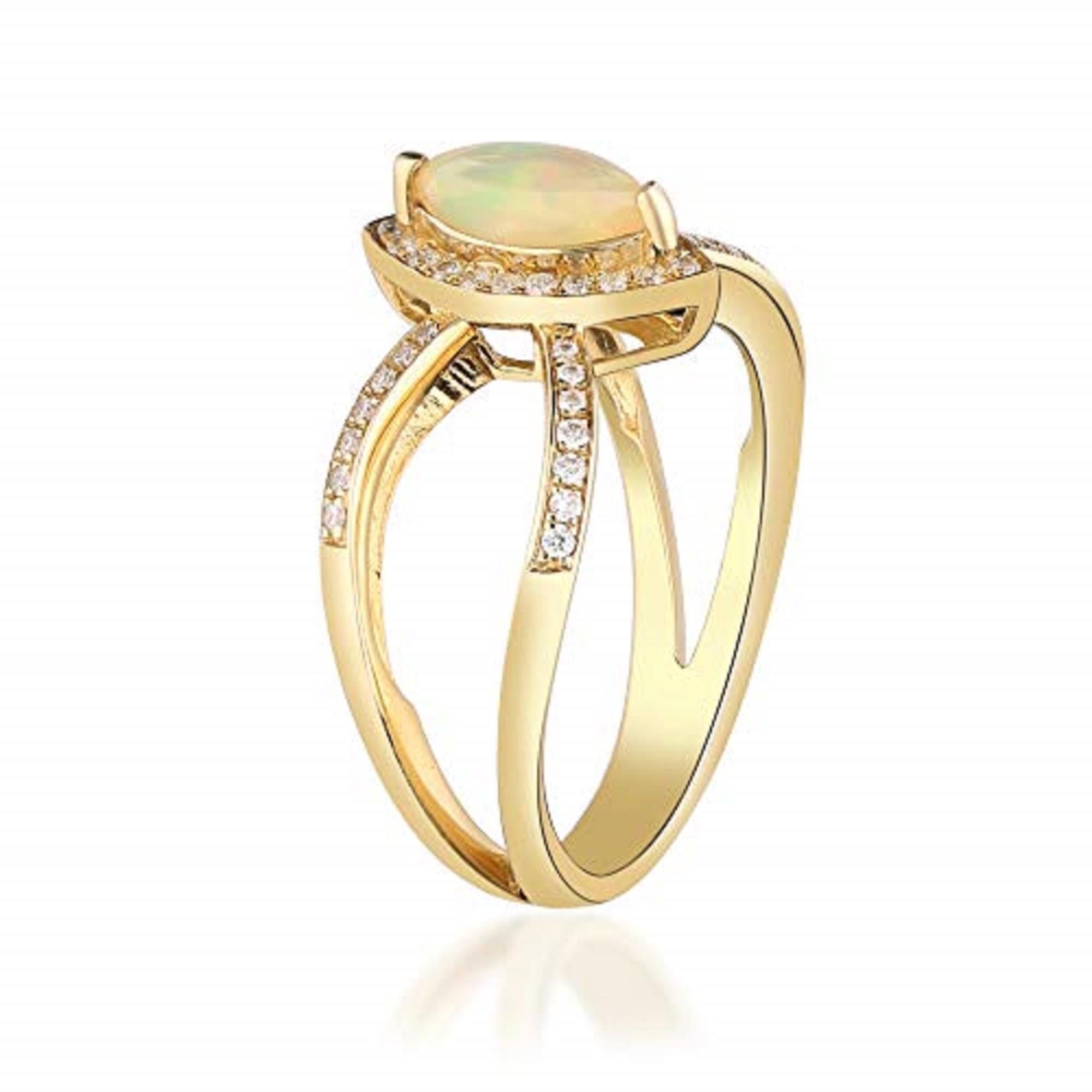 Gin & Grace 10K Yellow Gold Ethiopian Opal Ring with Real Diamonds for women In New Condition For Sale In New York, NY
