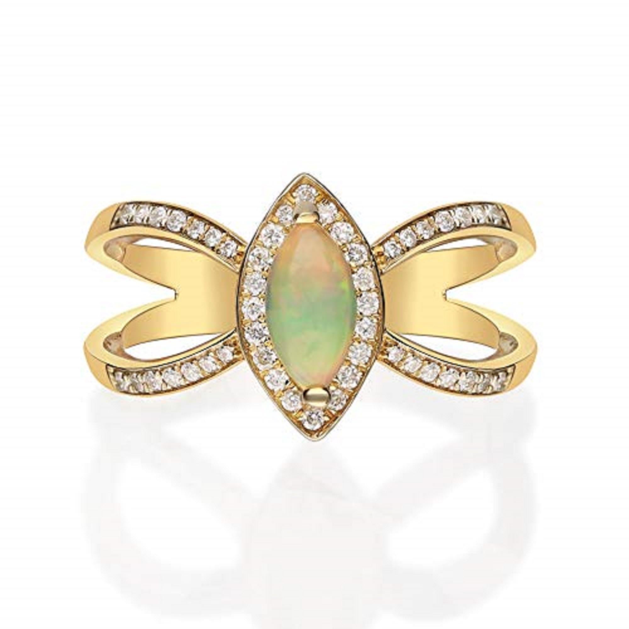 Women's Gin & Grace 10K Yellow Gold Ethiopian Opal Ring with Real Diamonds for women For Sale