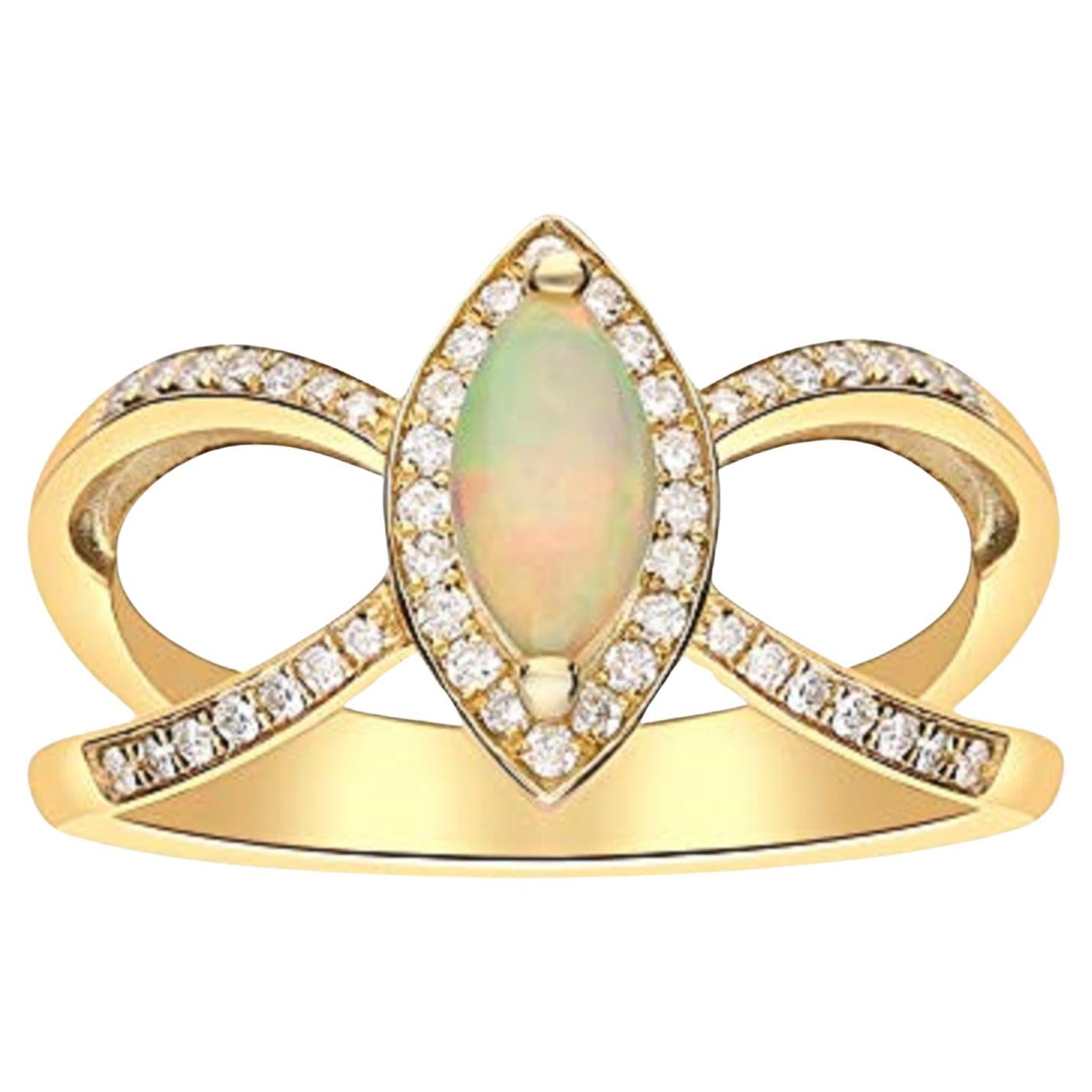 Gin & Grace 10K Yellow Gold Ethiopian Opal Ring with Real Diamonds for women For Sale