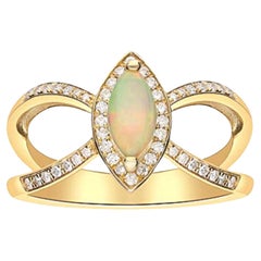 Used Gin & Grace 10K Yellow Gold Ethiopian Opal Ring with Real Diamonds for women
