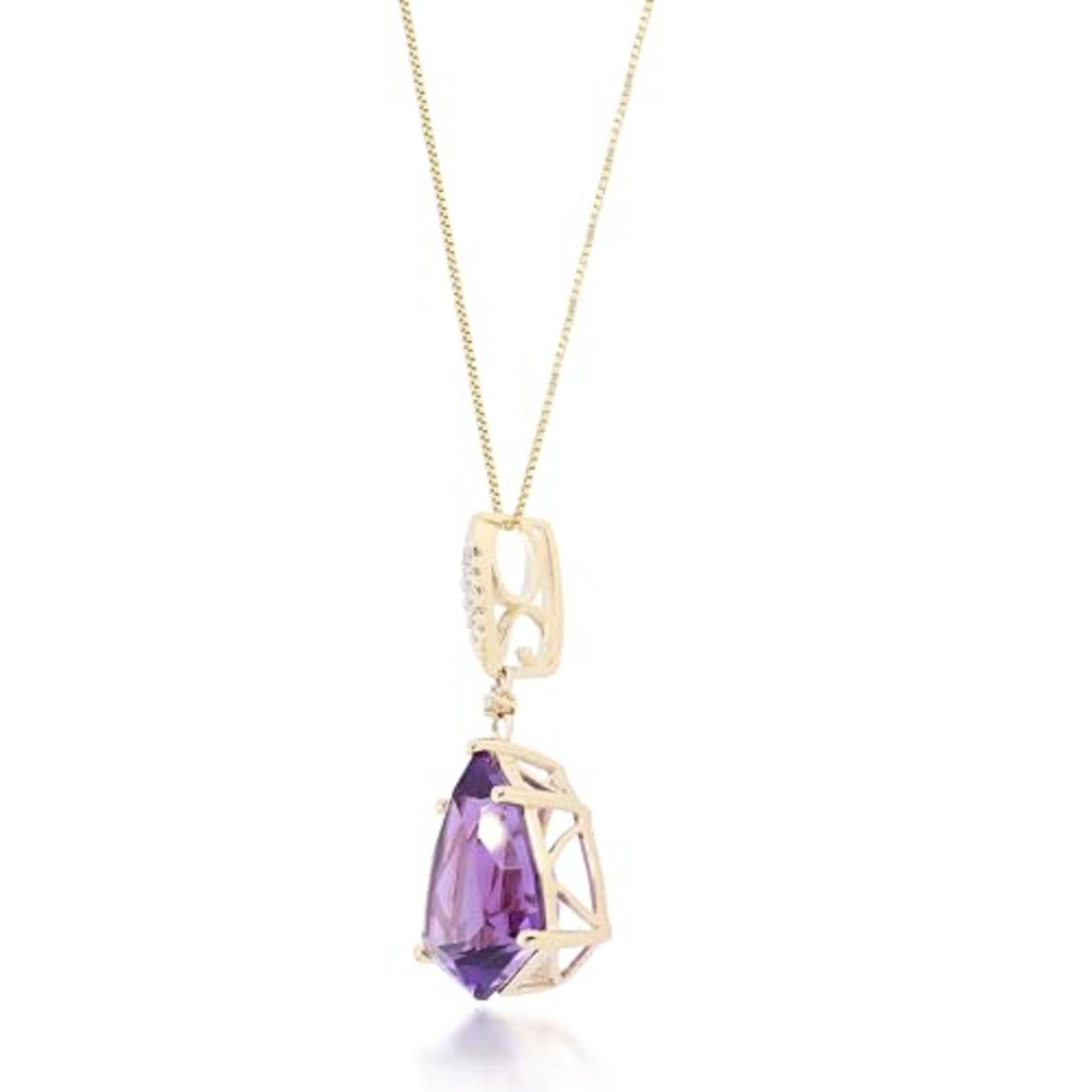 Art Deco Gin & Grace 10K Yellow Gold Genuine Amethyst Pendant with Diamonds for women For Sale